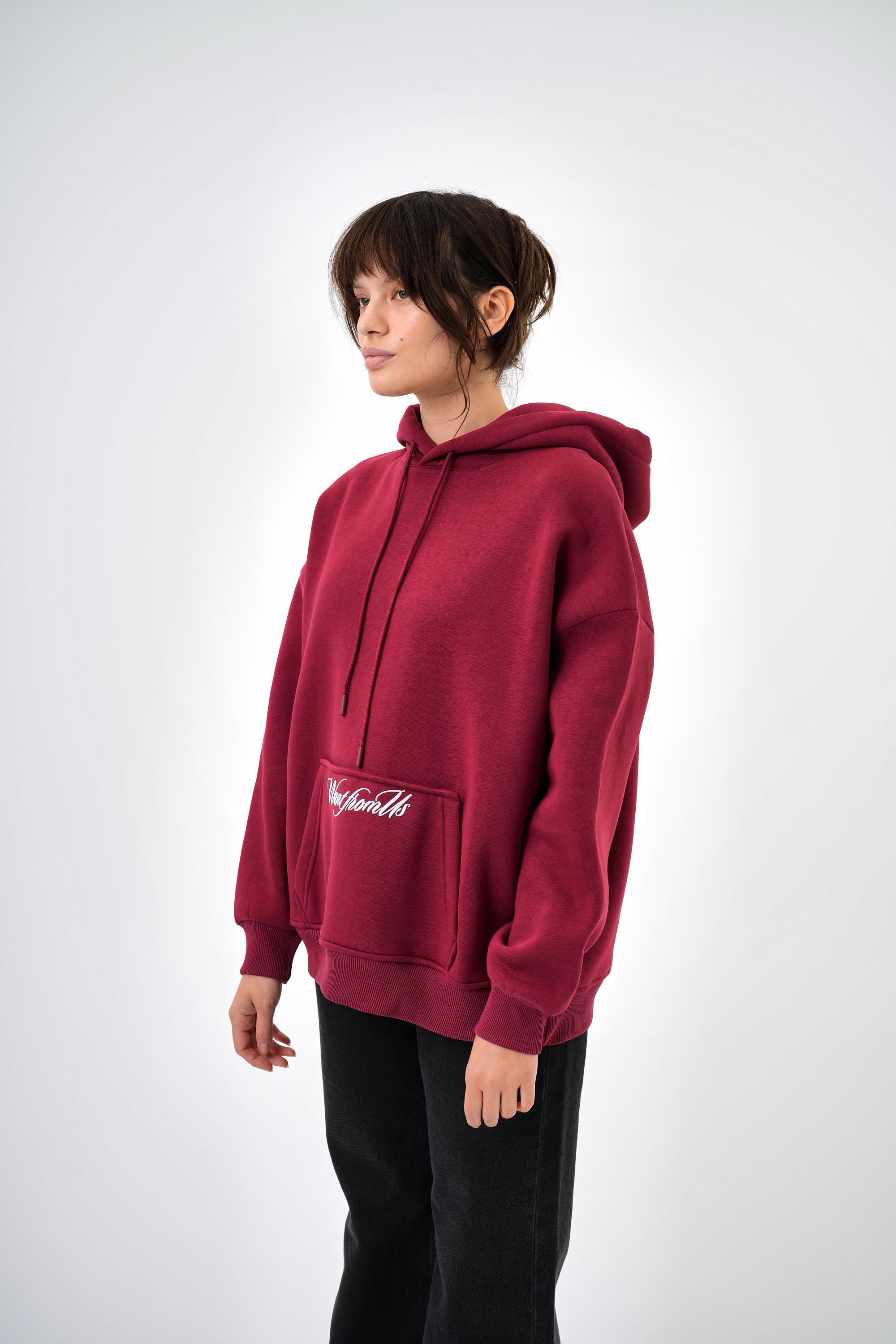 Kadın Want From Us Yazılı Kanguru Cepli Kapüşonlu Oversize Hoodie