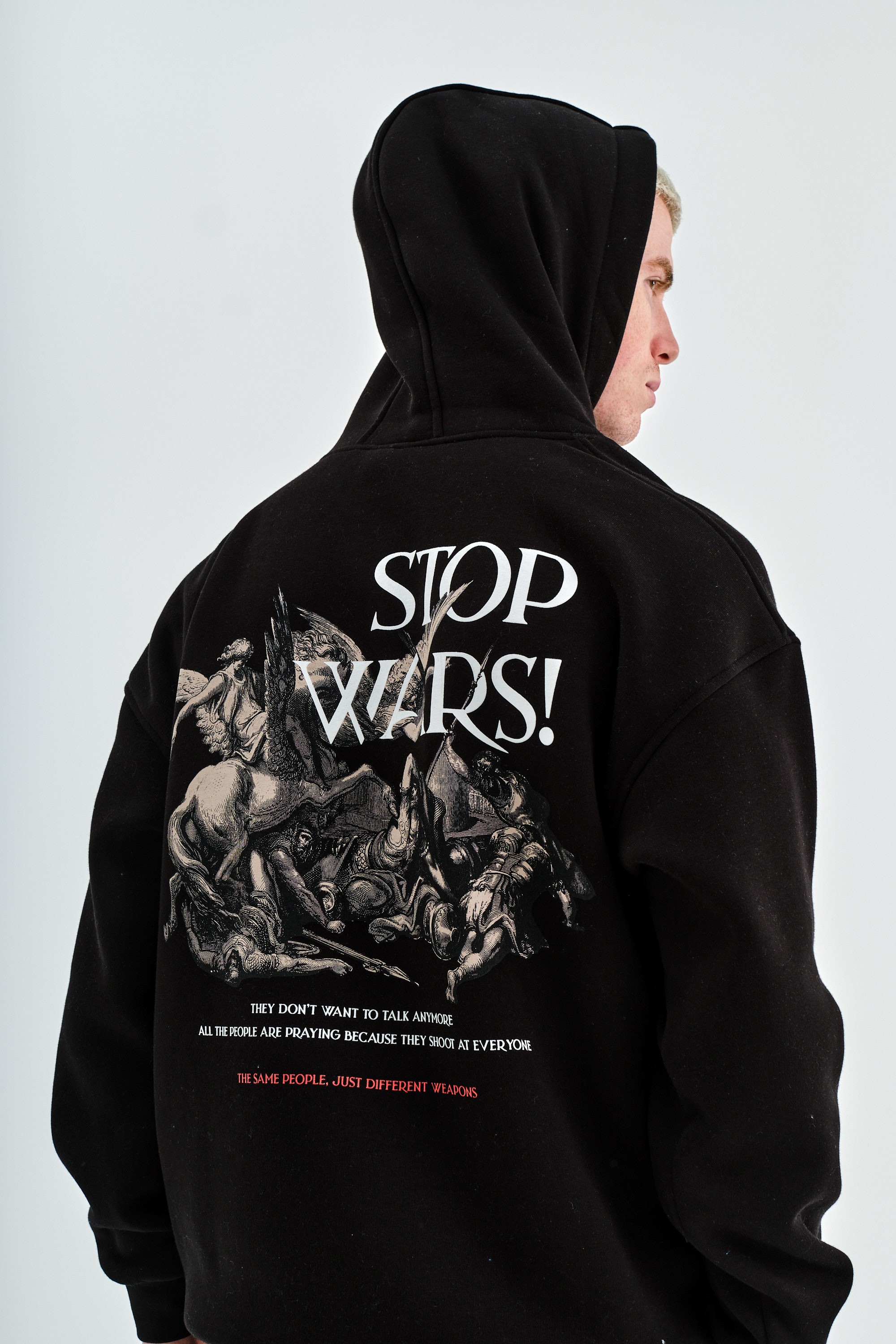 Stop Wars Baskılı ve Kapüşonlu Sweatshirt