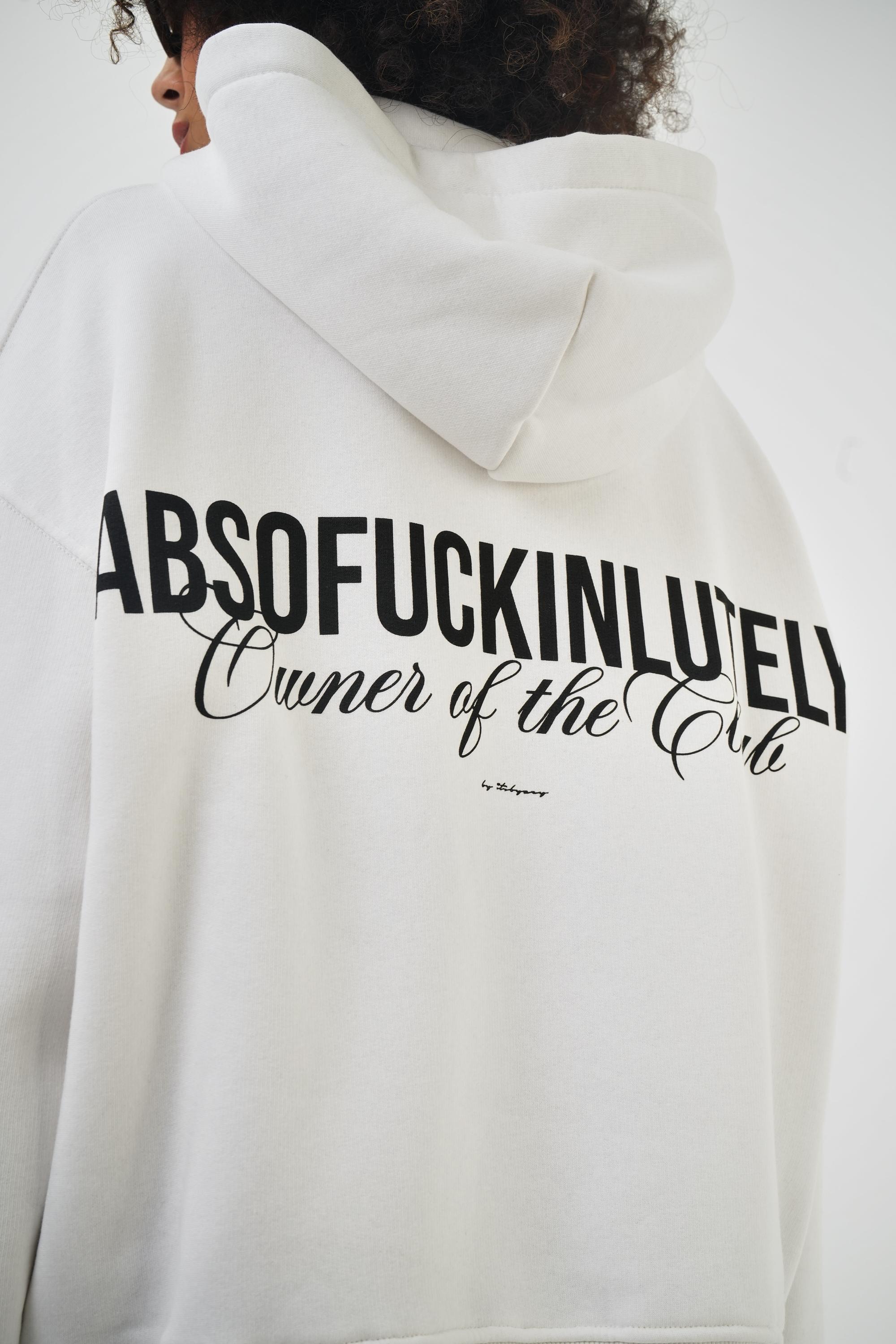 Kadın Oversize Absofuckinlutely Baskılı Kapüşonlu Hoodie  - Ekru