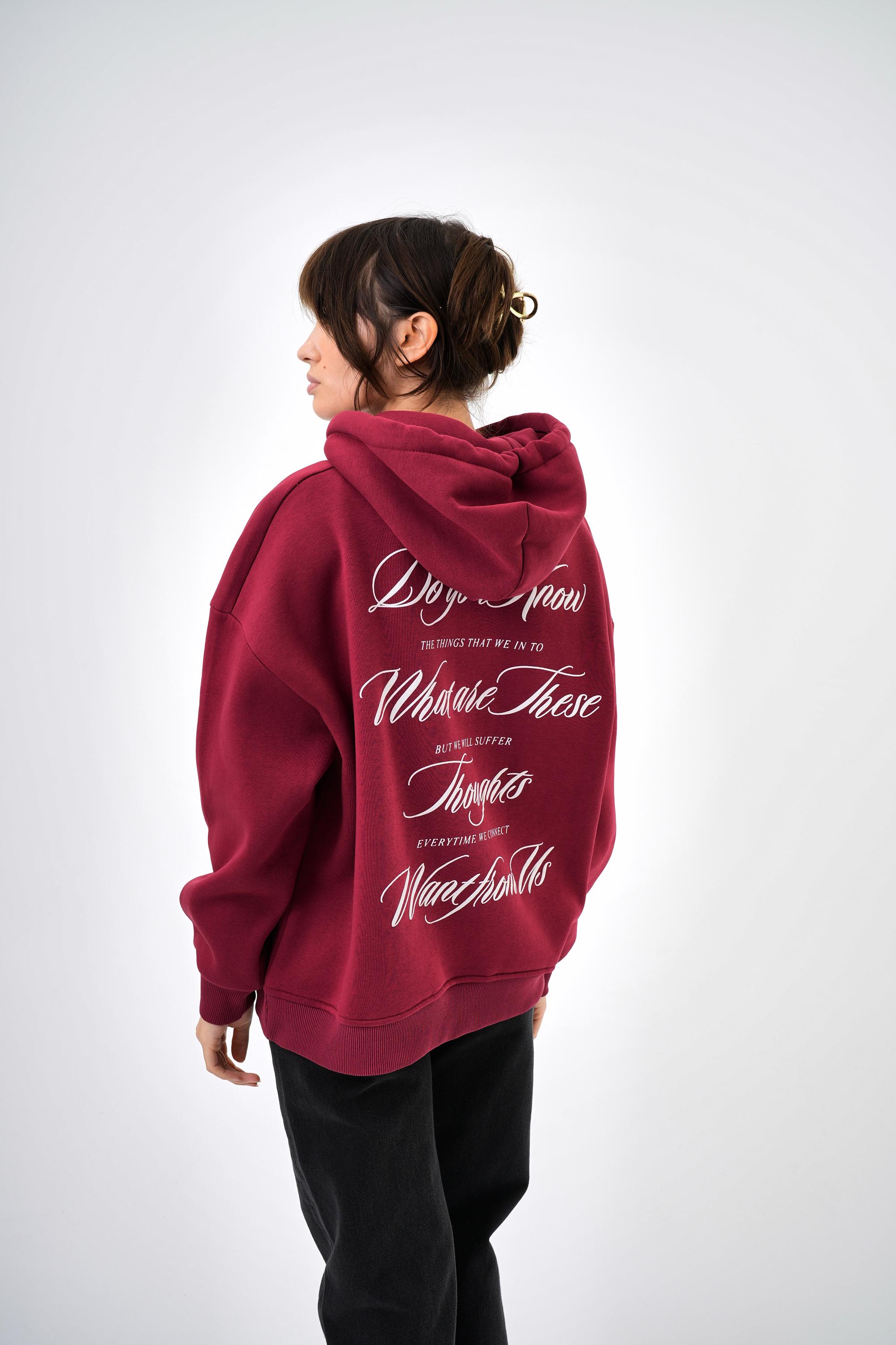 Kadın Want From Us Yazılı Kanguru Cepli Kapüşonlu Oversize Hoodie