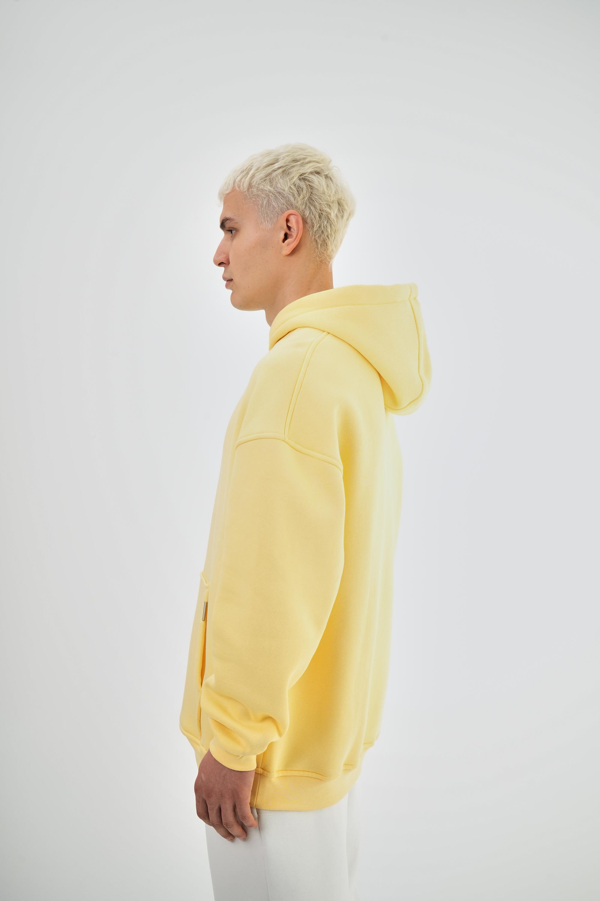 Erkek Oversize Basic Hoodie - Sarı