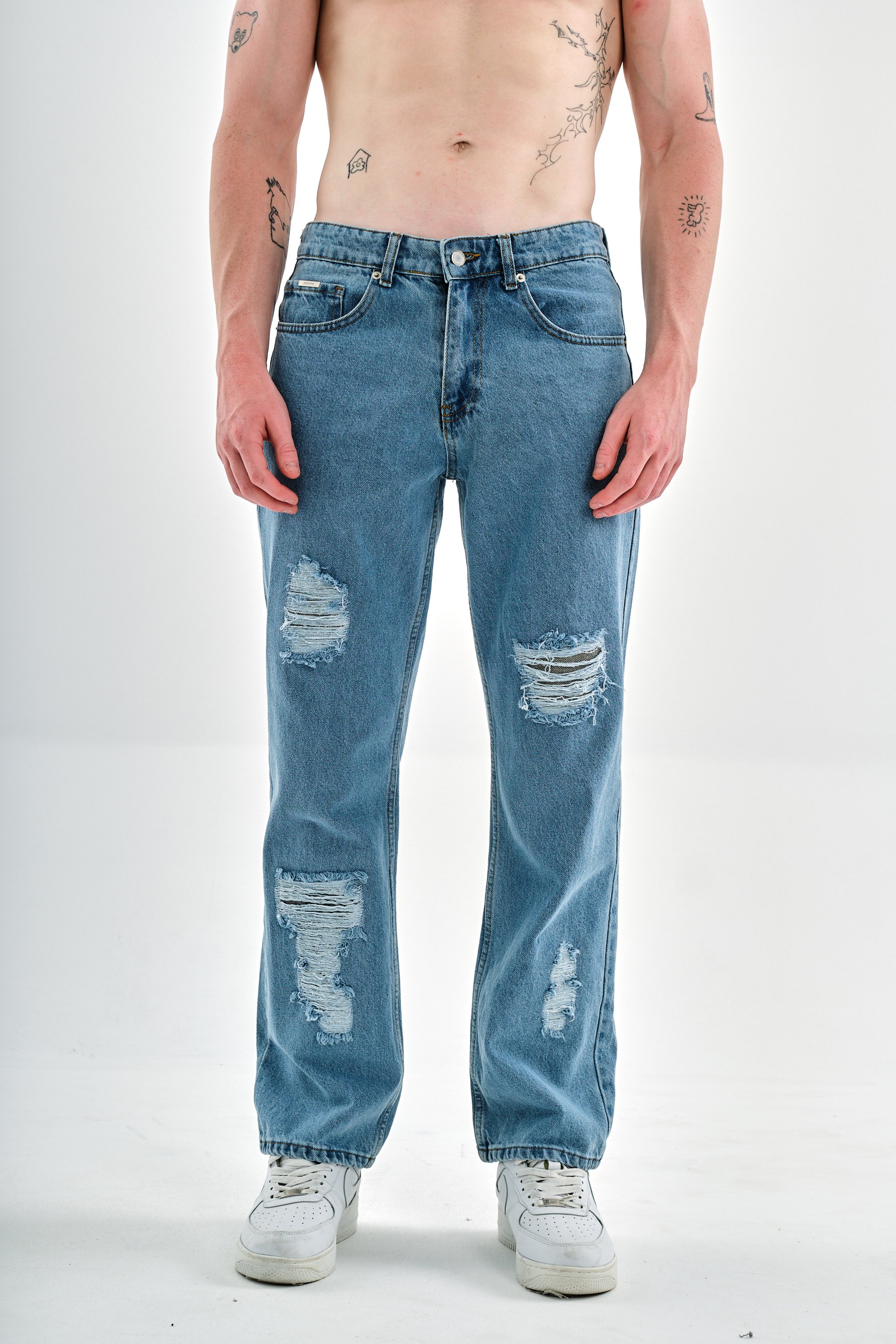 Respire Baggy Yırtmaç Detaylı Jean Pantolon - Light Blue