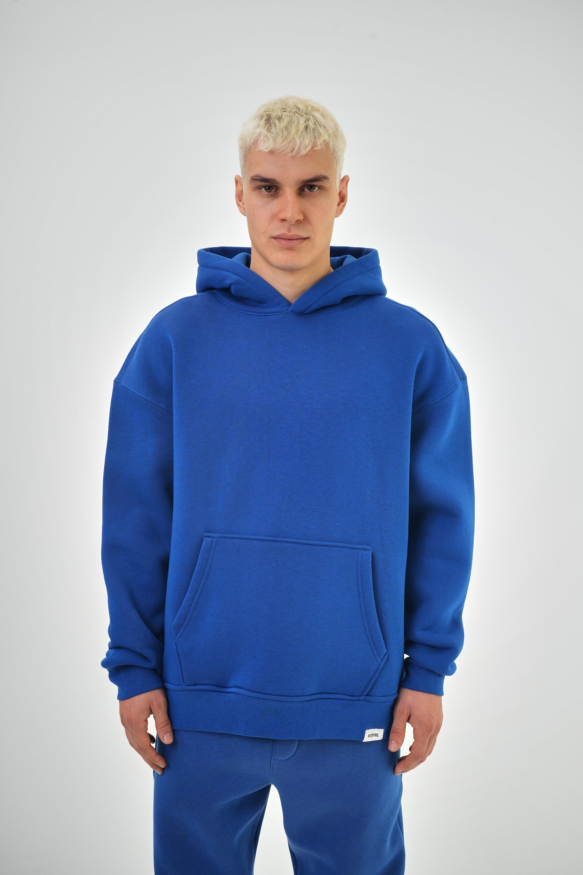 Kapüşonlu Basic Oversize Hoodie - Saks