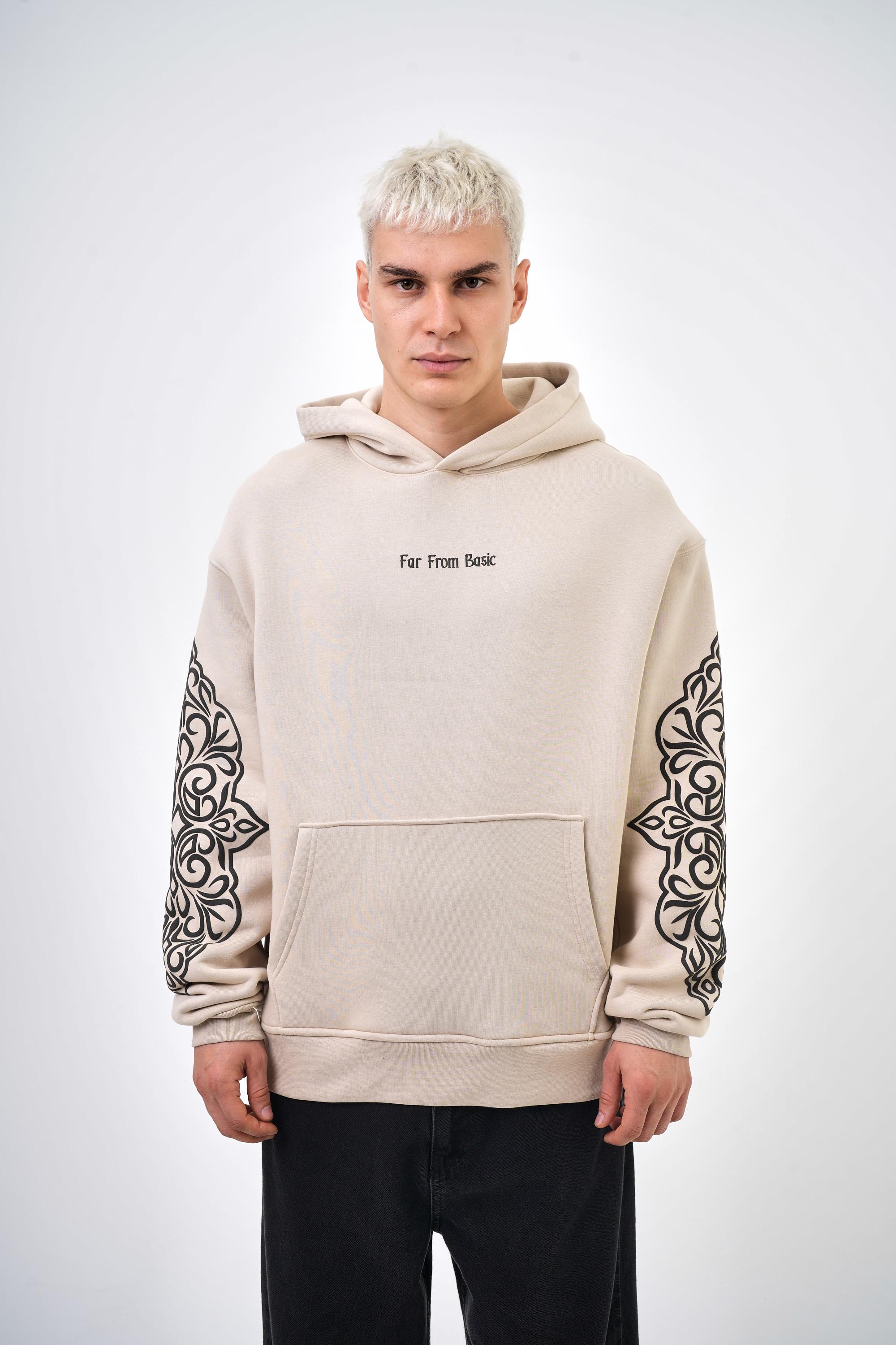 Far From Basic Yazılı Oversize Hoodie - Bej