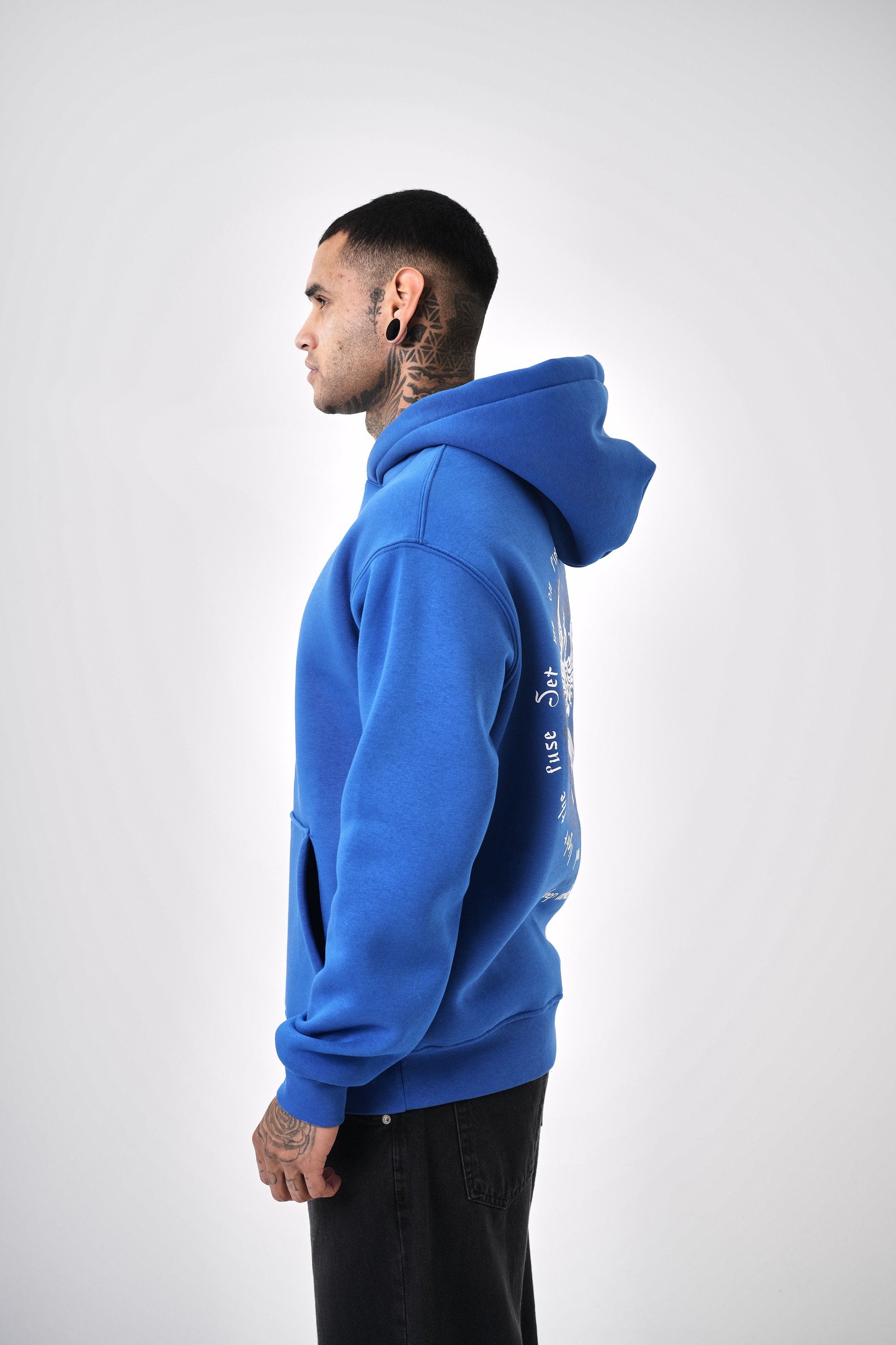 Erkek Phoenix Baskılı Oversize Hoodie - Saks