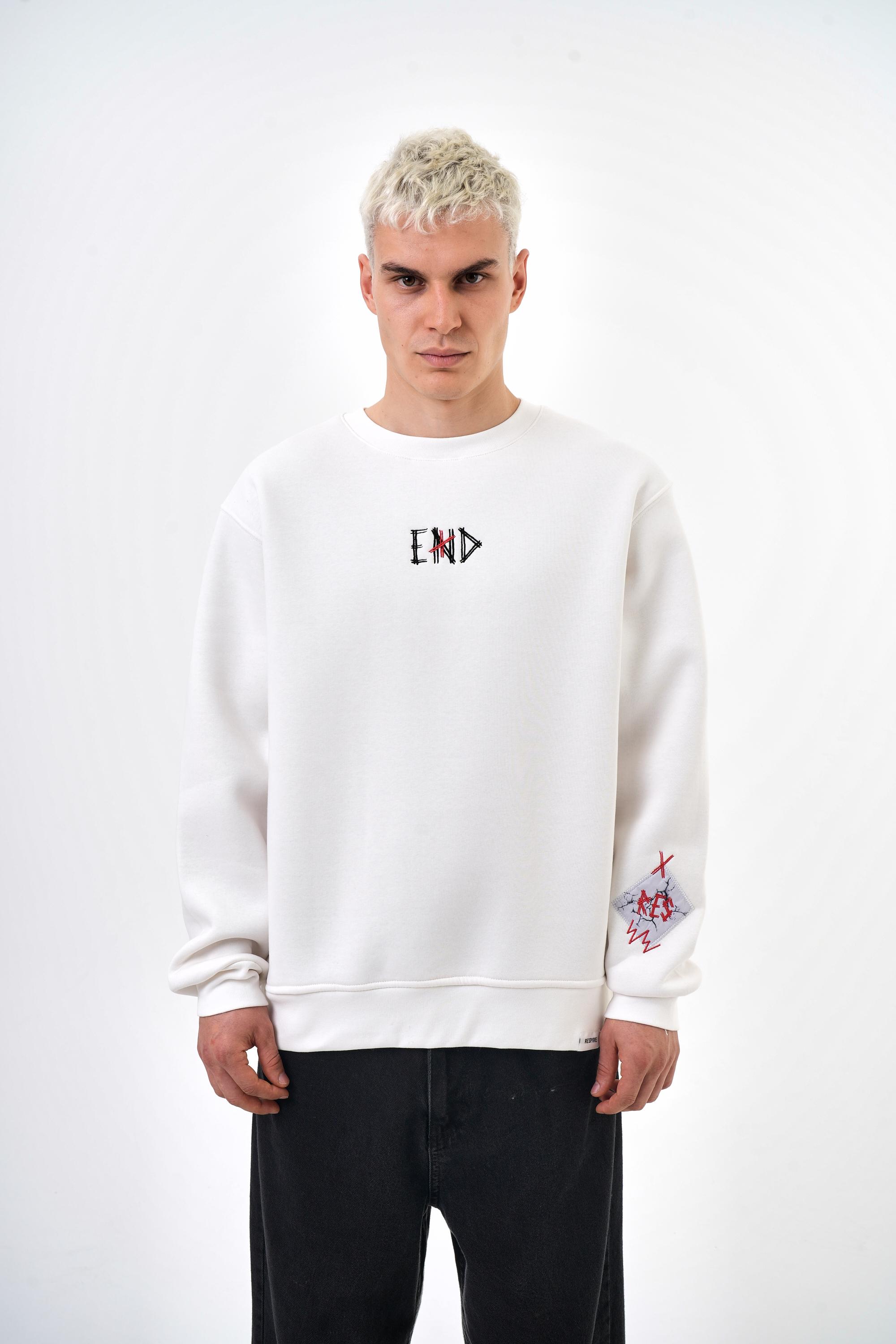 End X Yazılı Oversize Sweatshirt - Ekru