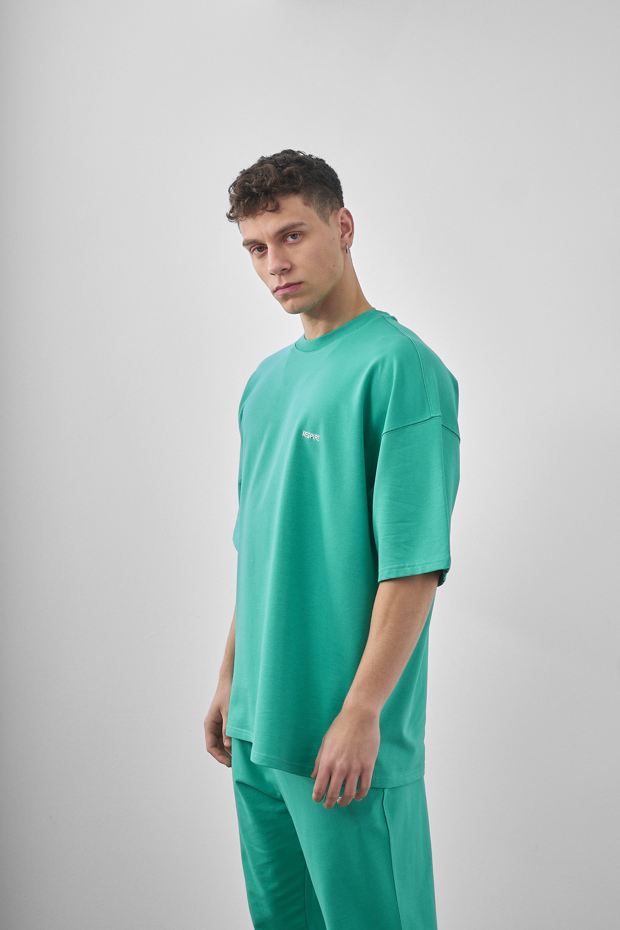 Respire Yazılı Oversize T-Shirt - Yeşil