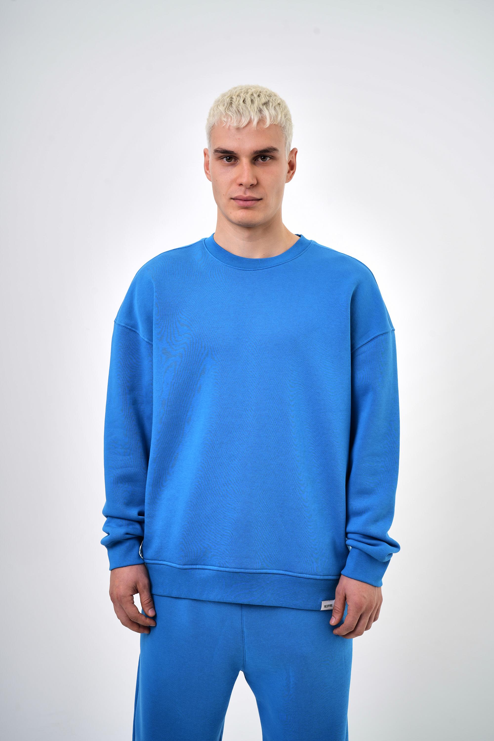 Bisiklet Yaka Basic Oversize Sweatshirt - Mavi