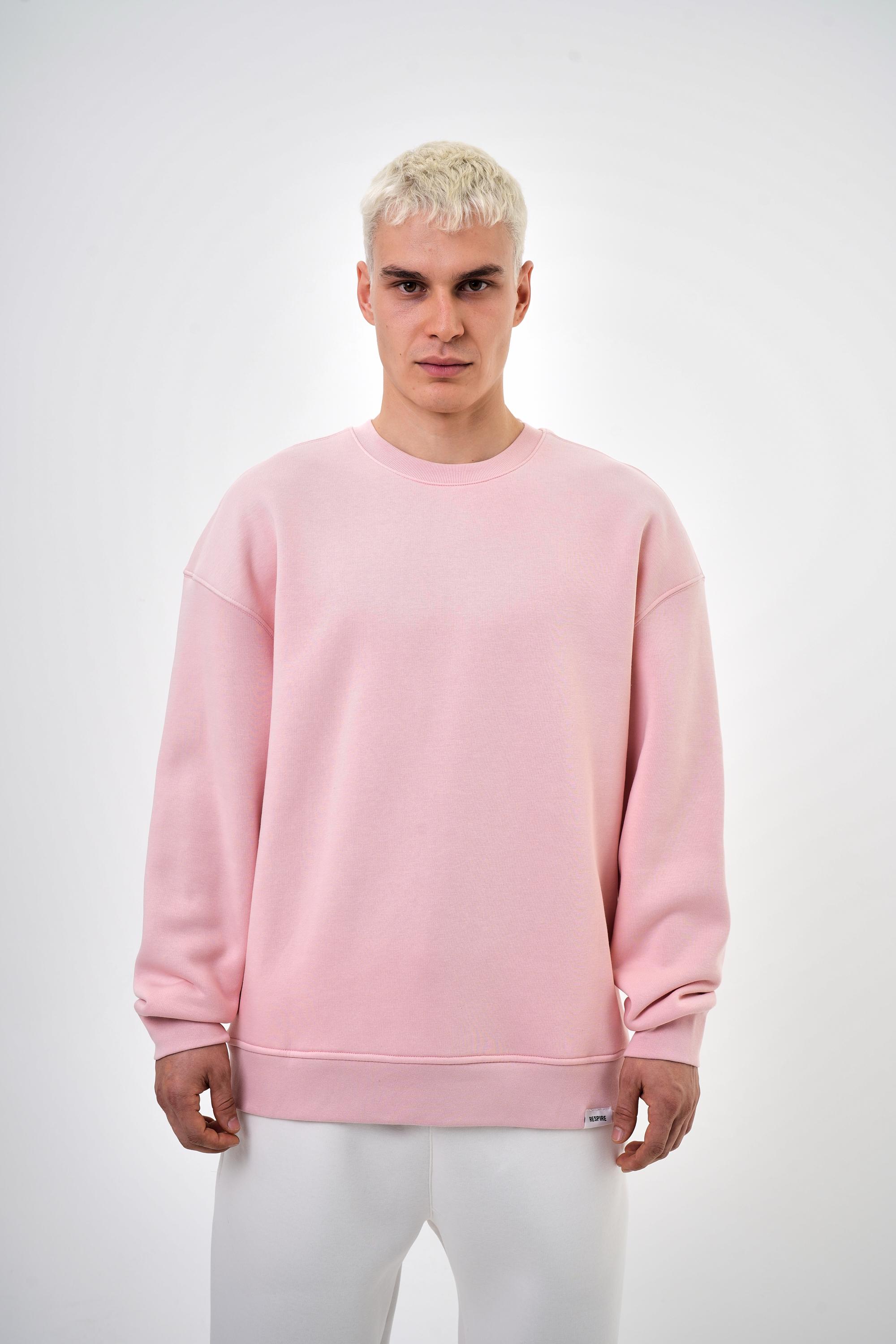 Bisiklet Yaka Basic Oversize Sweatshirt - Pembe