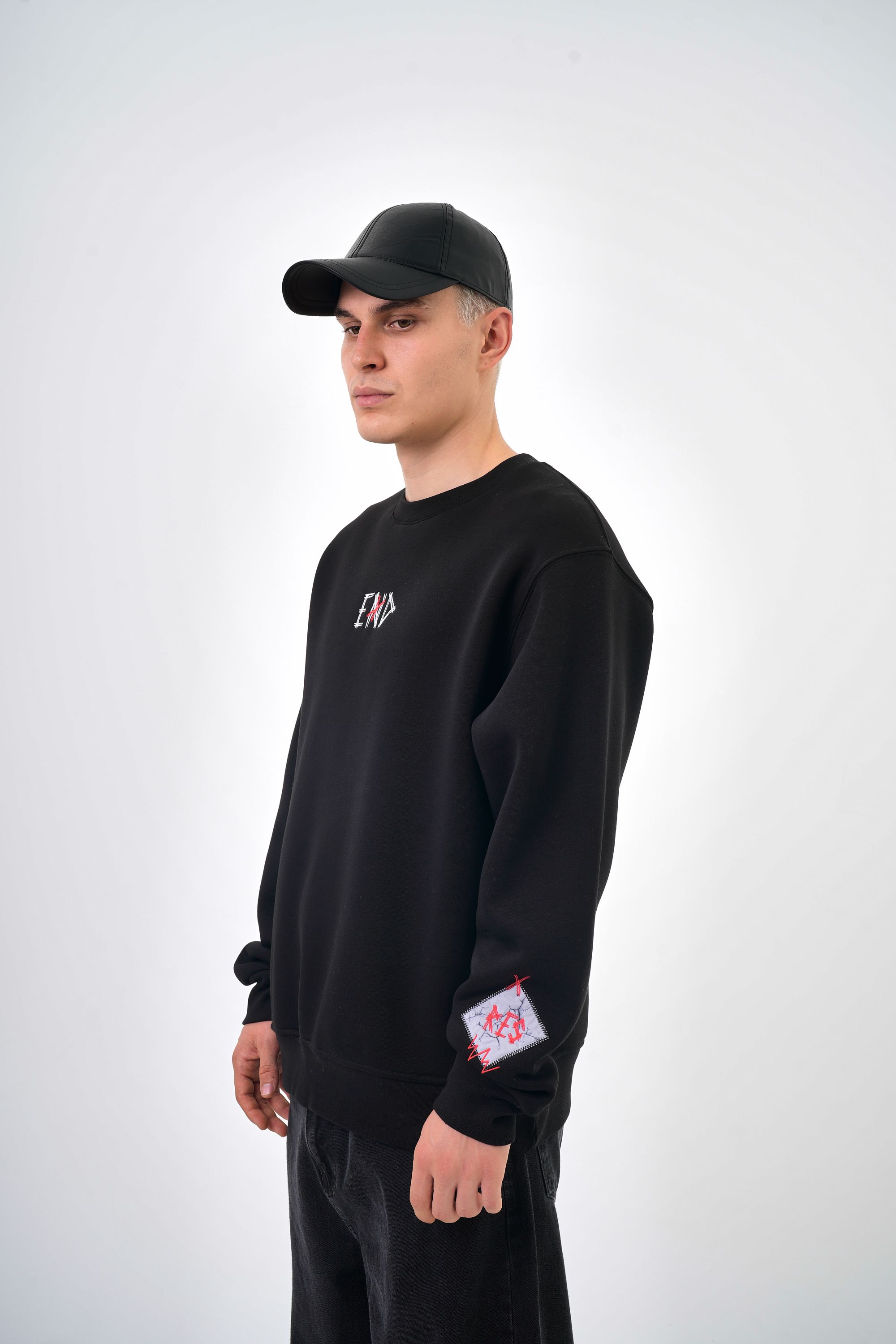 Erkek Oversize Baskılı Sweatshirt - Siyah