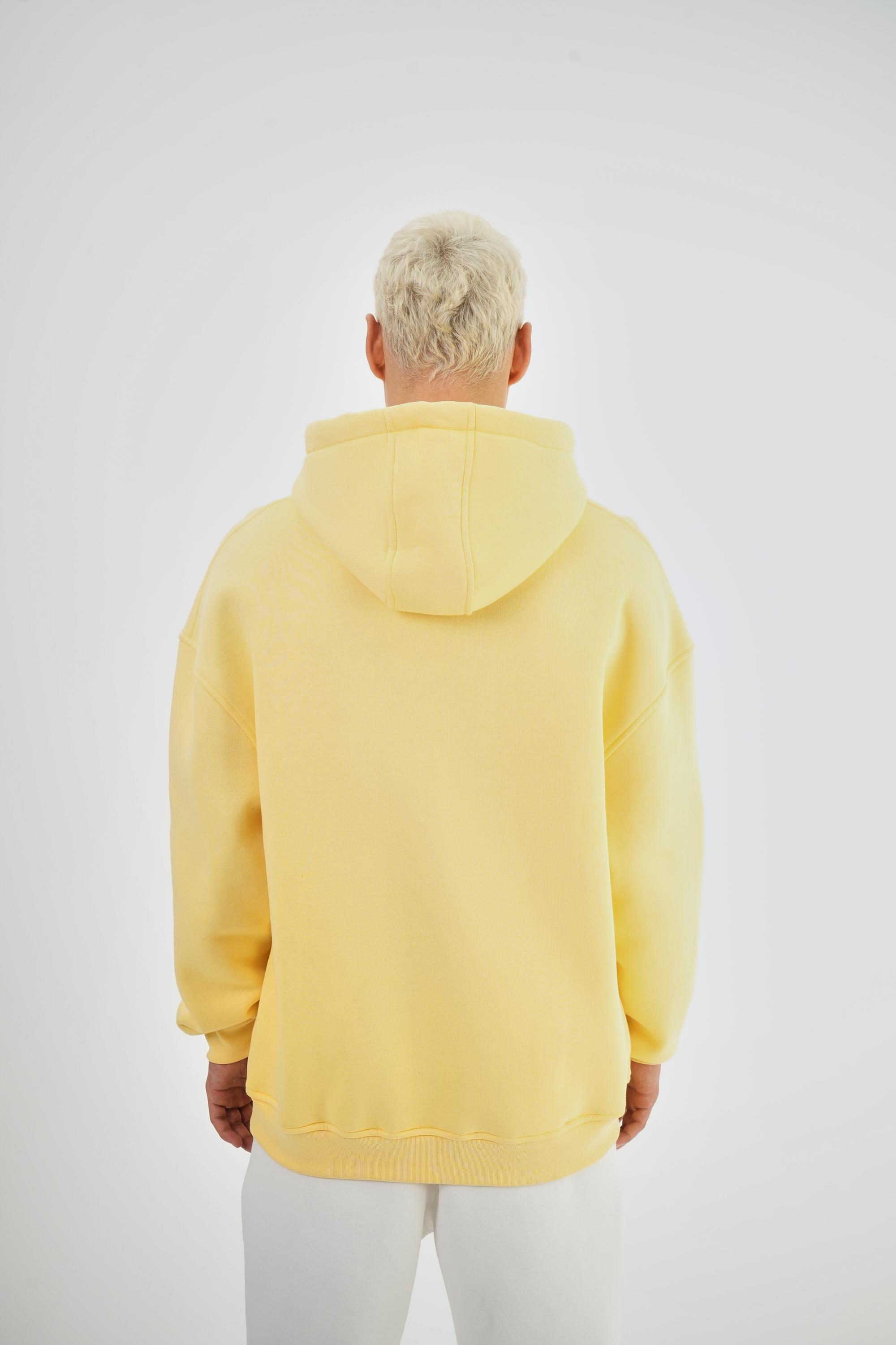 Erkek Oversize Basic Hoodie - Sarı