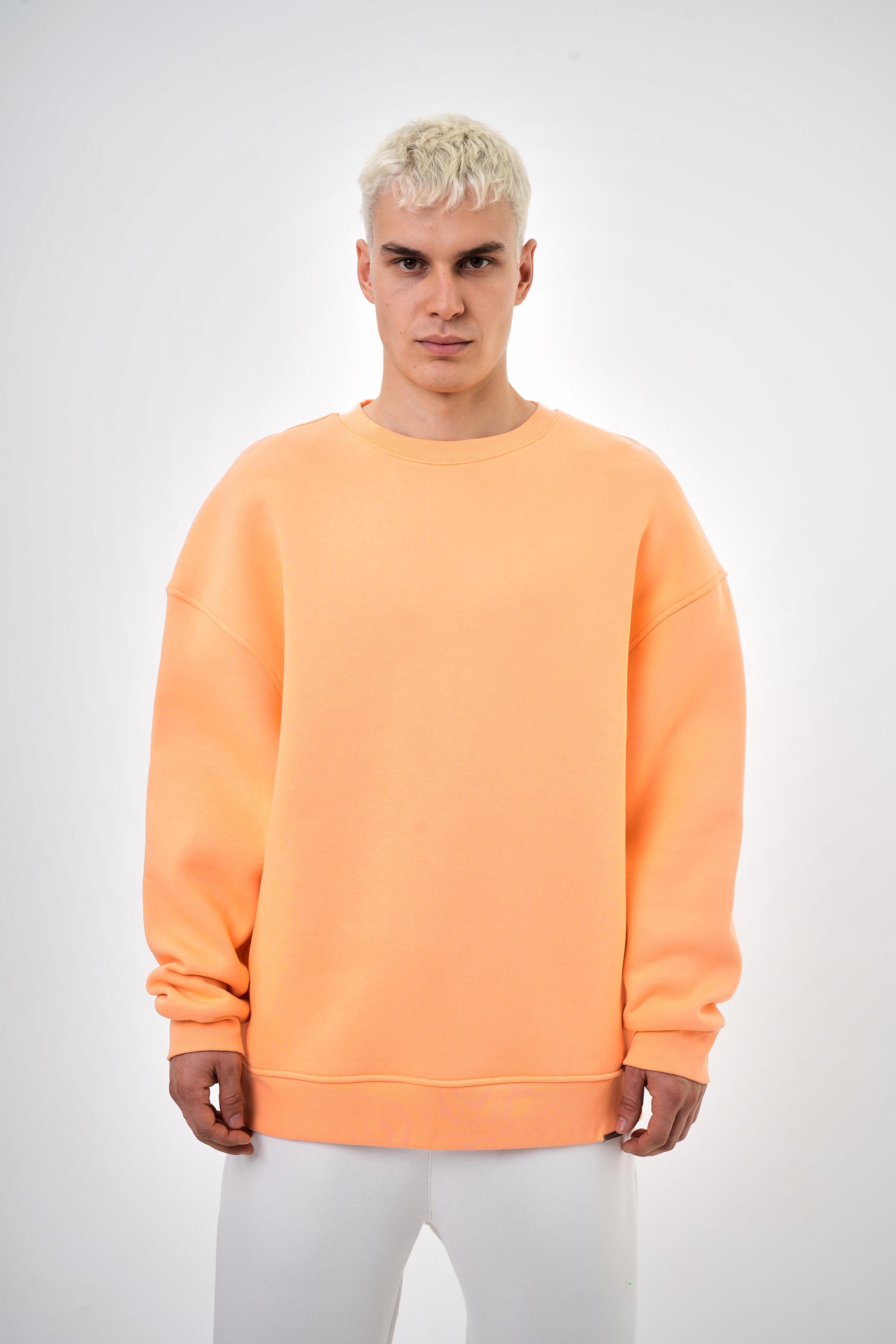 Erkek Bisiklet Yaka Basic Oversize Sweatshirt - Şeftali