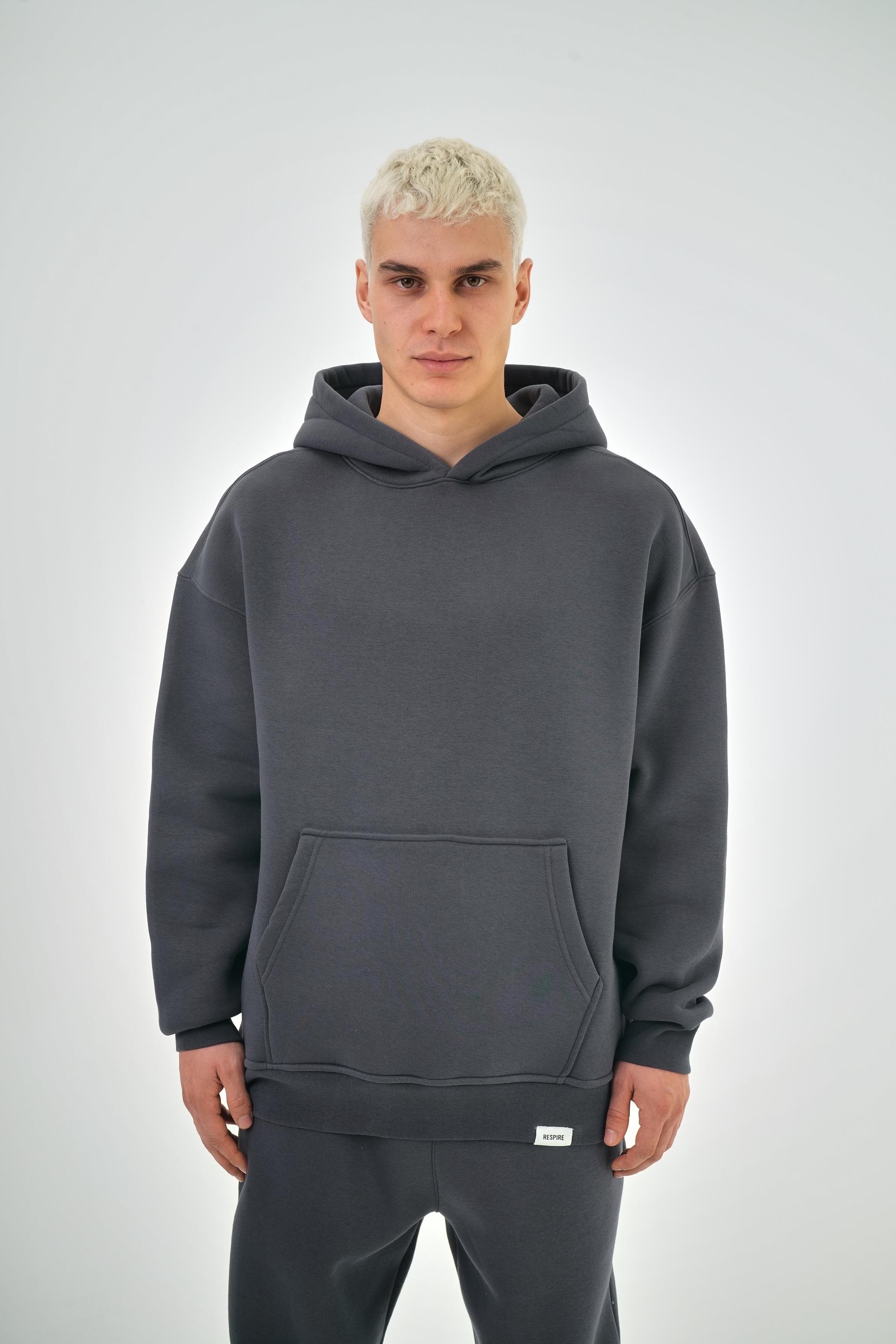 Kapüşonlu Basic Oversize Hoodie - Füme