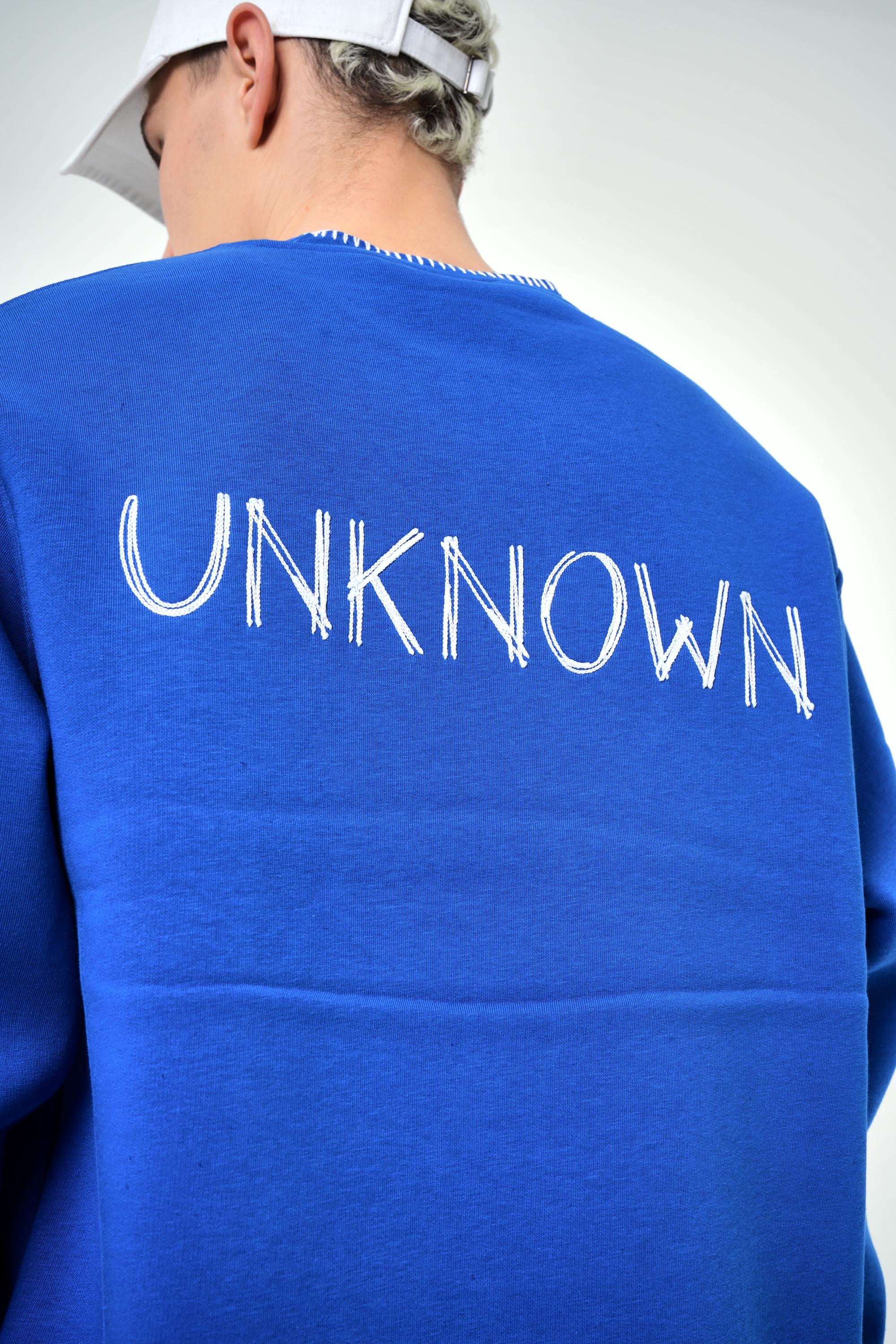 Erkek Oversize Unknown Nakışlı Sweatshirt - Saks