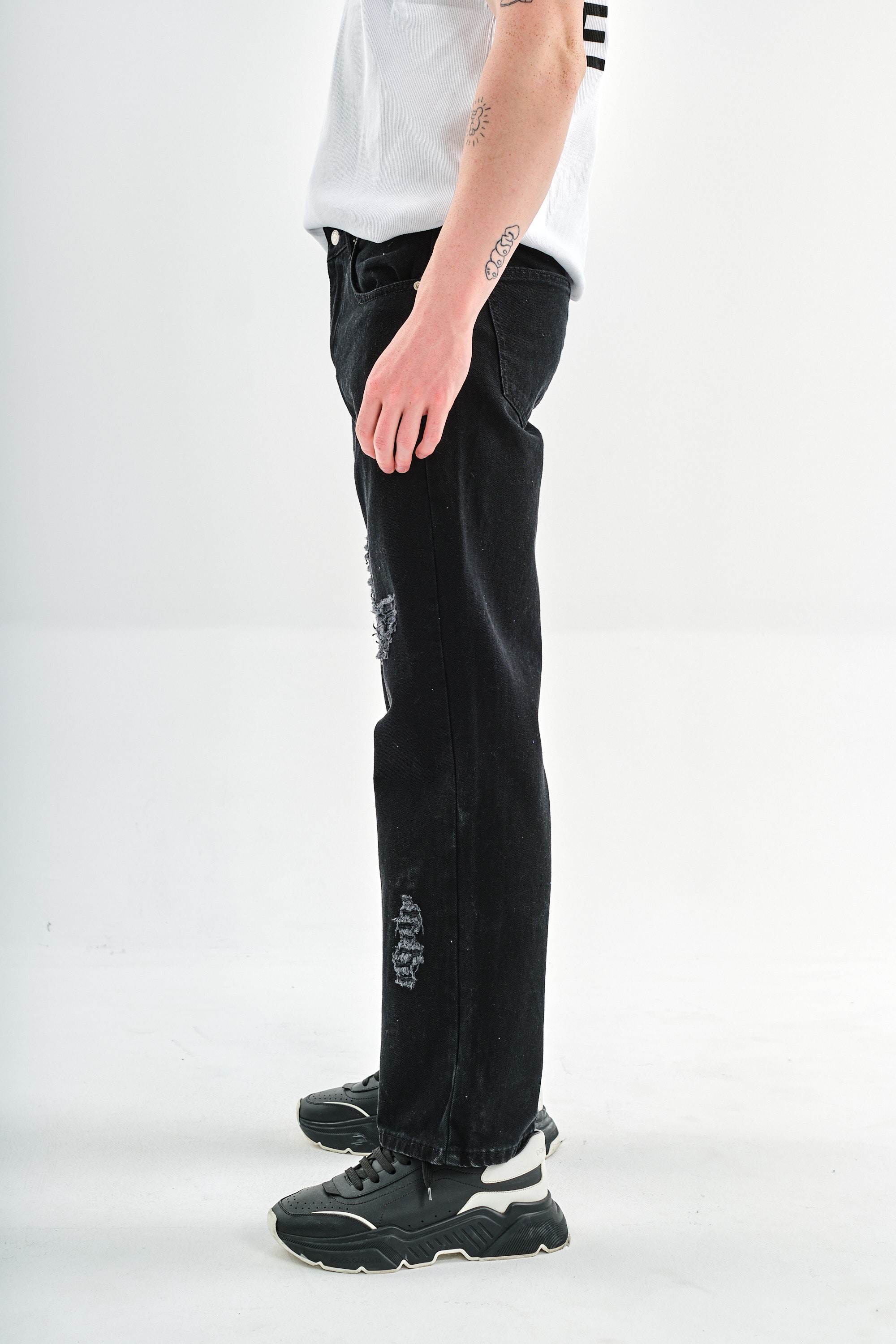 Respire Baggy Yırtmaç Detaylı Jean Pantolon - Black