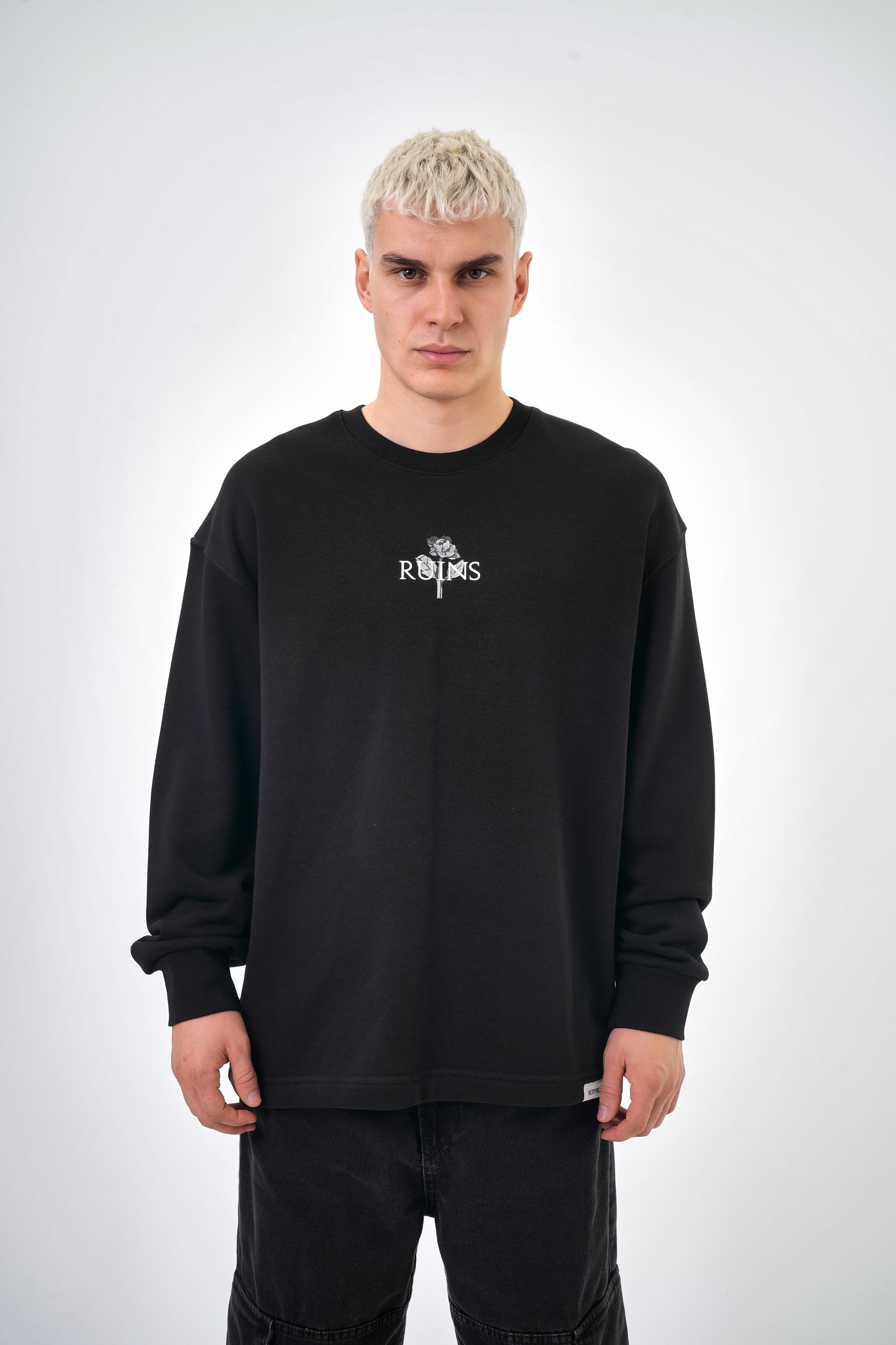 Ruins Yazılı Oversize Sweatshirt - Siyah