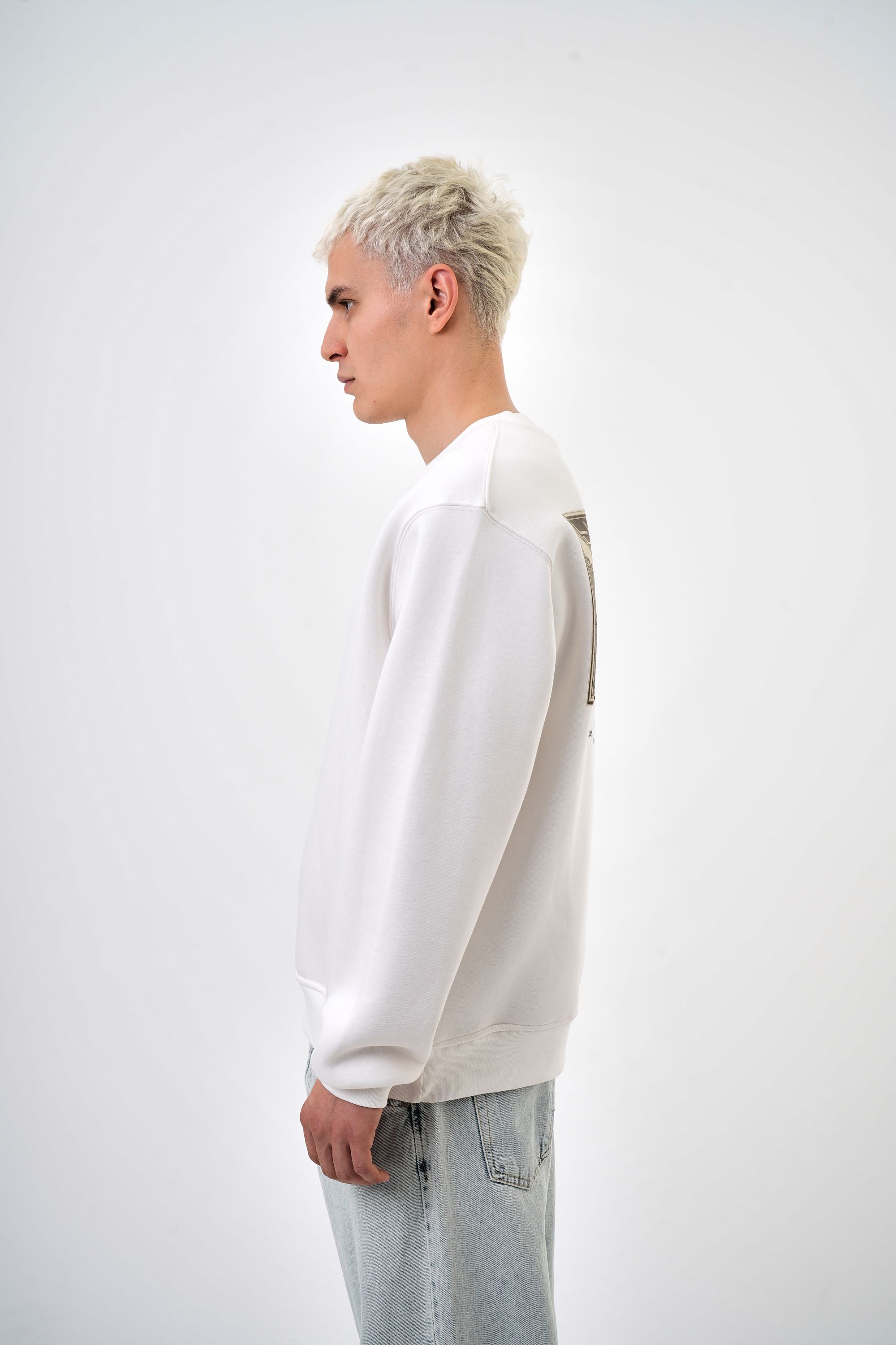  Erkek Oversize Baskılı Sweatshirt - Ekru