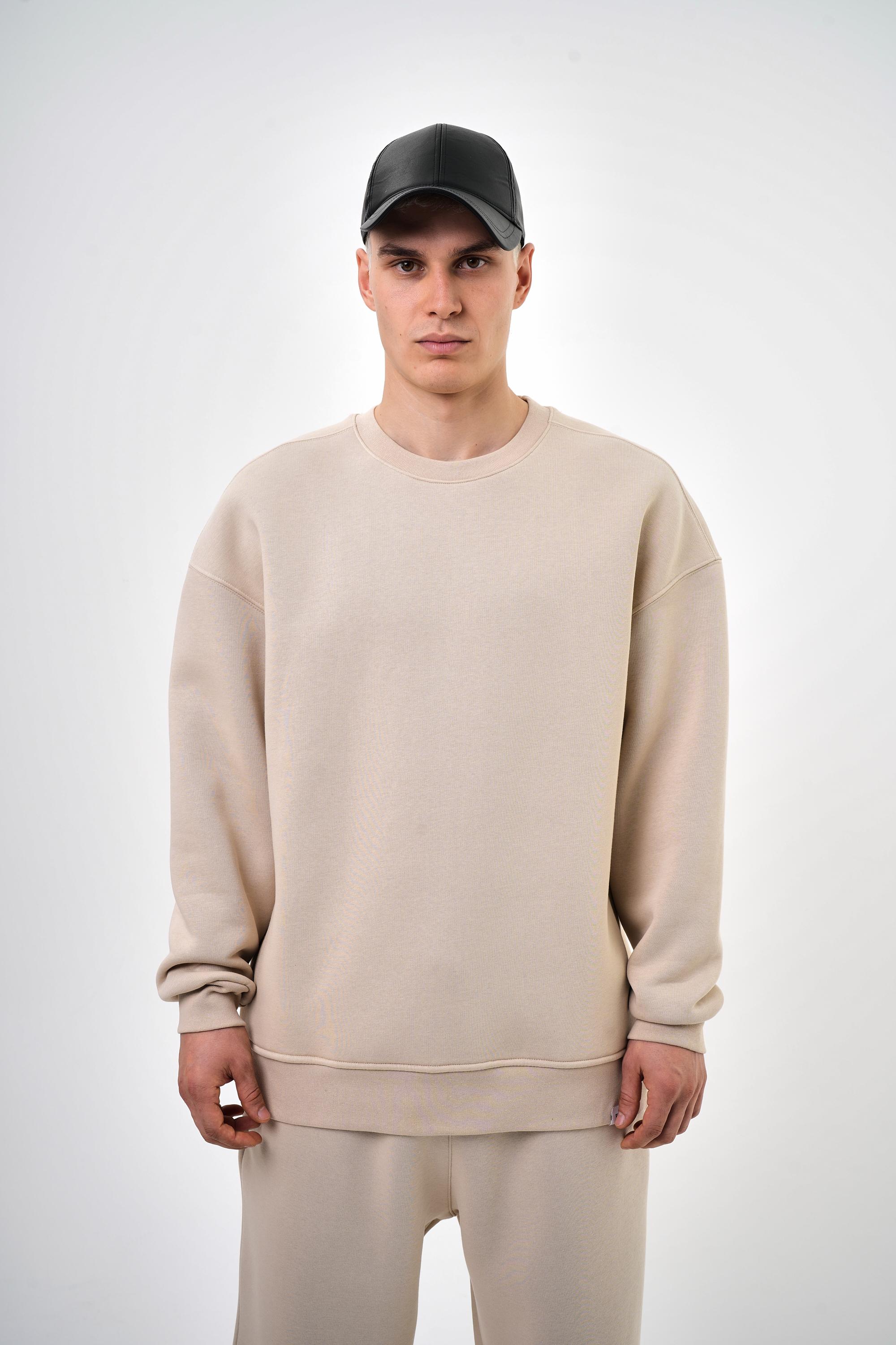 Bisiklet Yaka Basic Oversize Sweatshirt - Bej