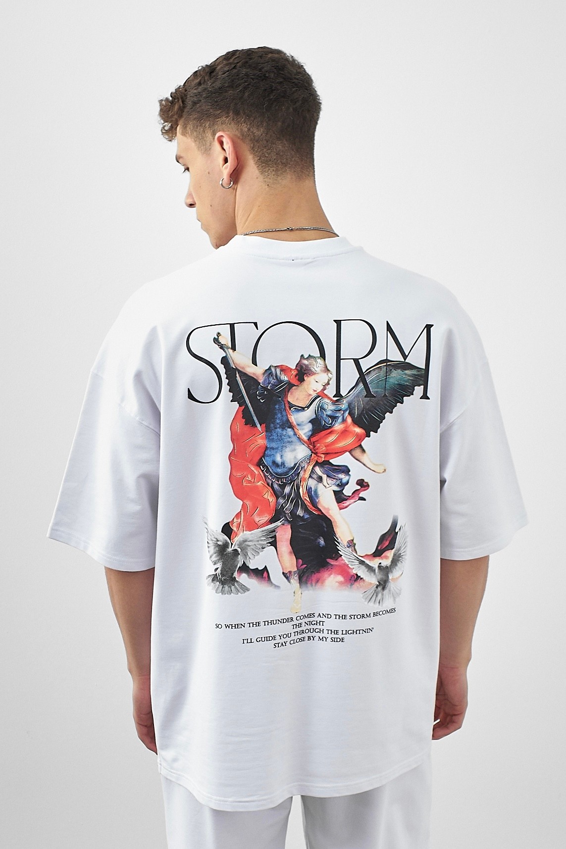 Respire Storm Baskılı Oversize T-Shirt - Beyaz