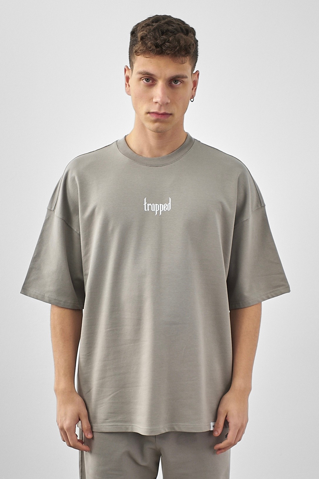 Respire Trapped Baskılı Oversize T-Shirt - Gri