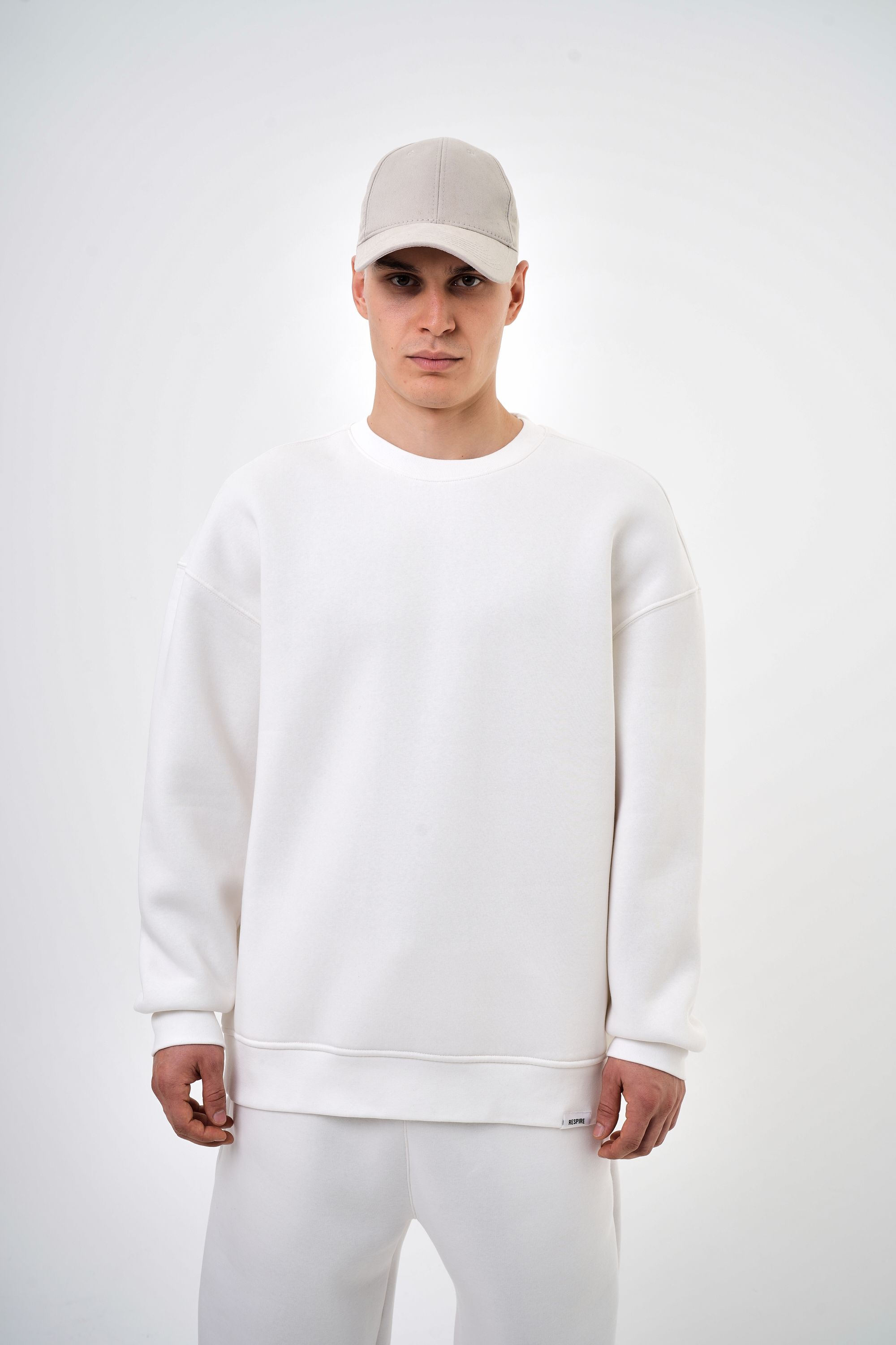 Bisiklet Yaka Basic Oversize Sweatshirt - Beyaz