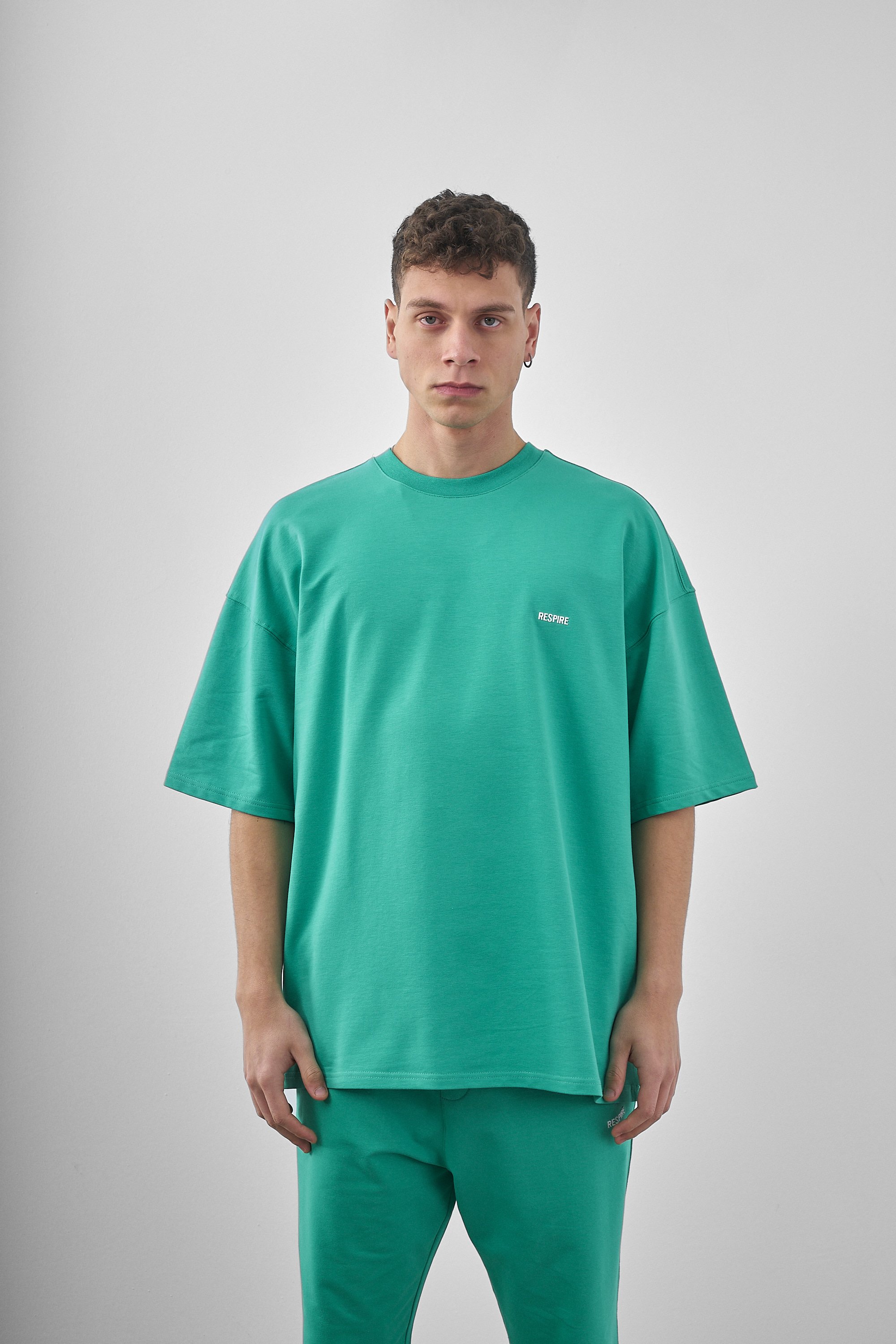 Respire Yazılı Oversize T-Shirt - Yeşil