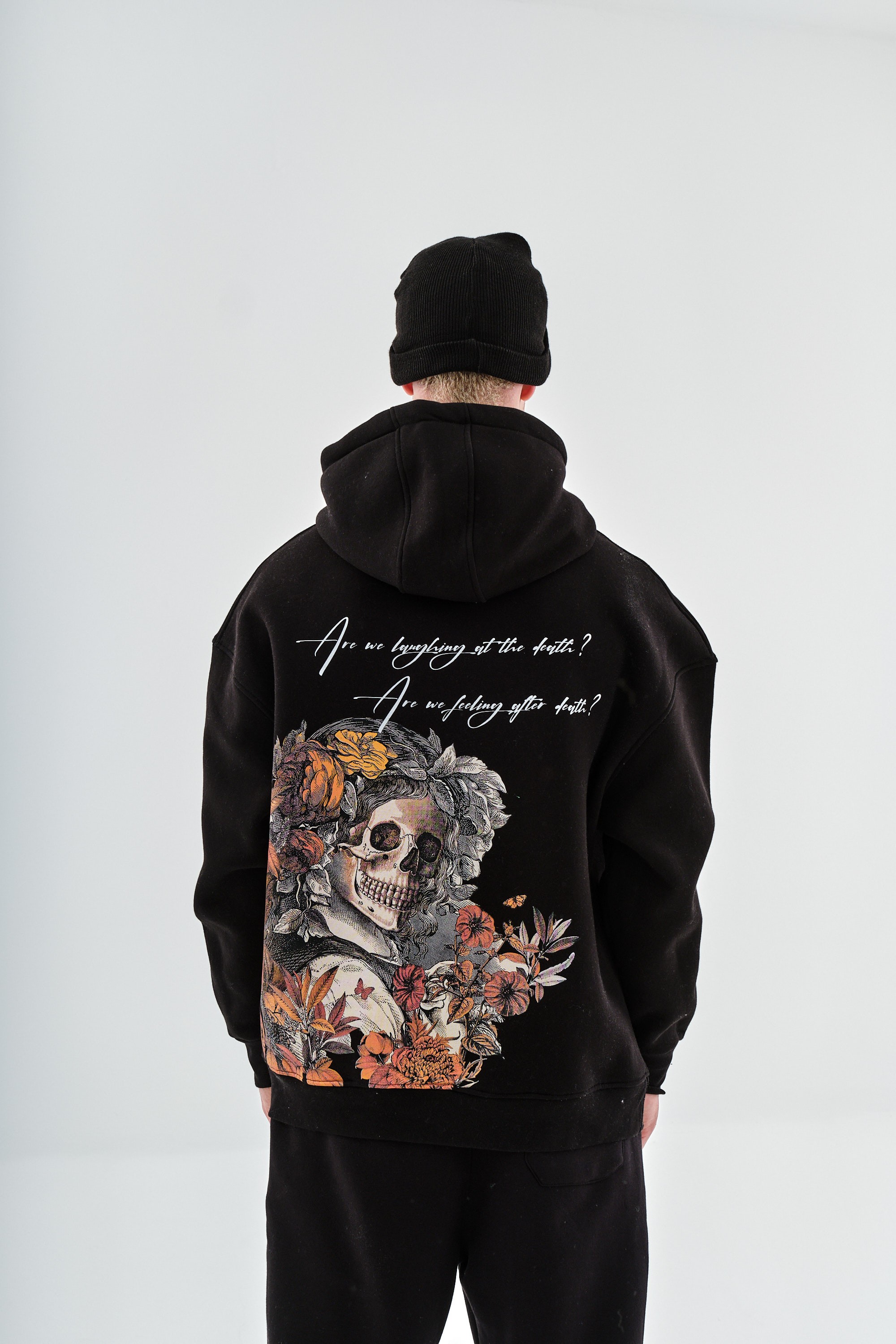 Death Baskılı Sloganlı Kapüşonlu Sweatshirt - Siyah