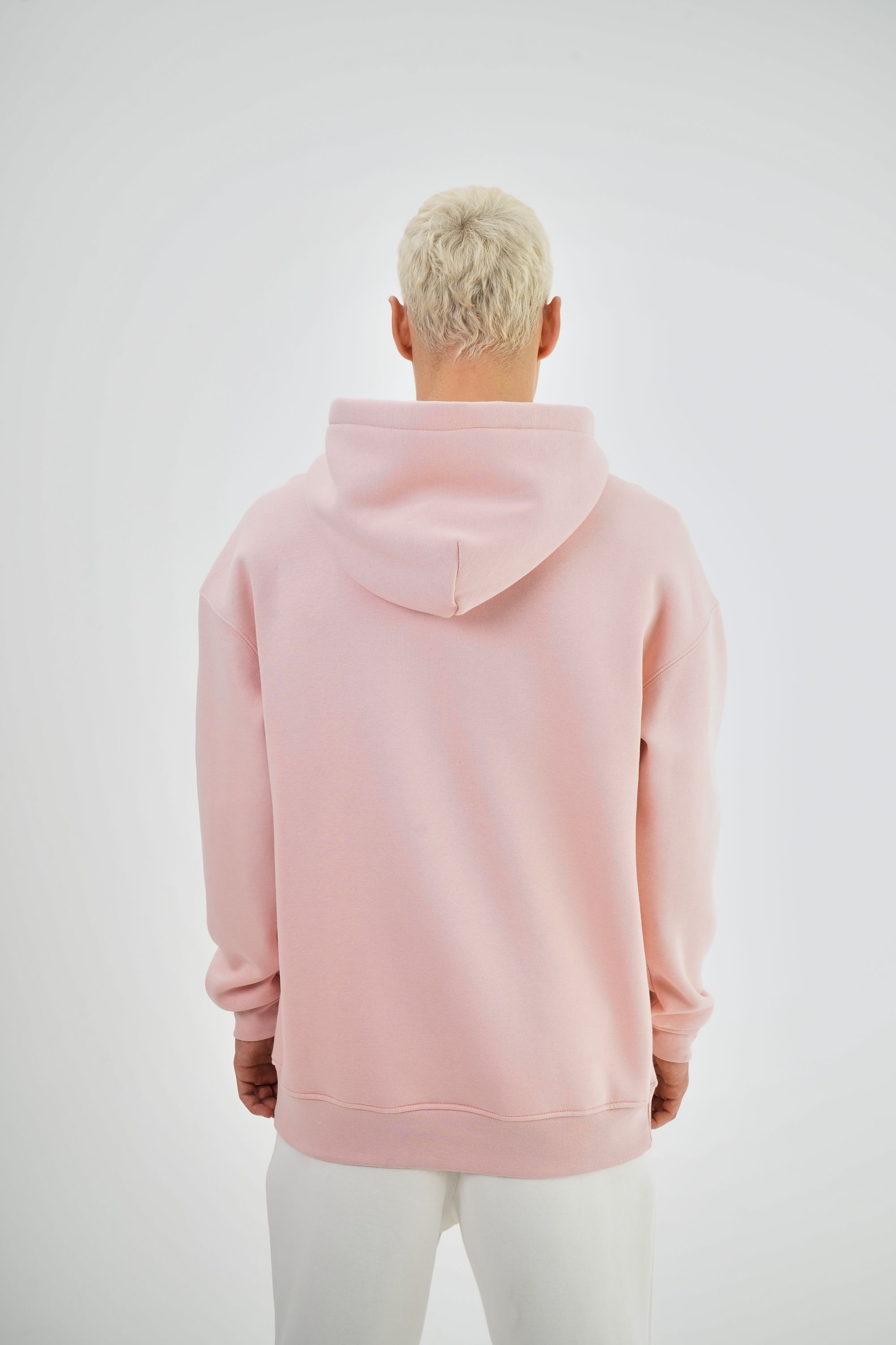 Erkek Oversize Basic Hoodie - Pembe