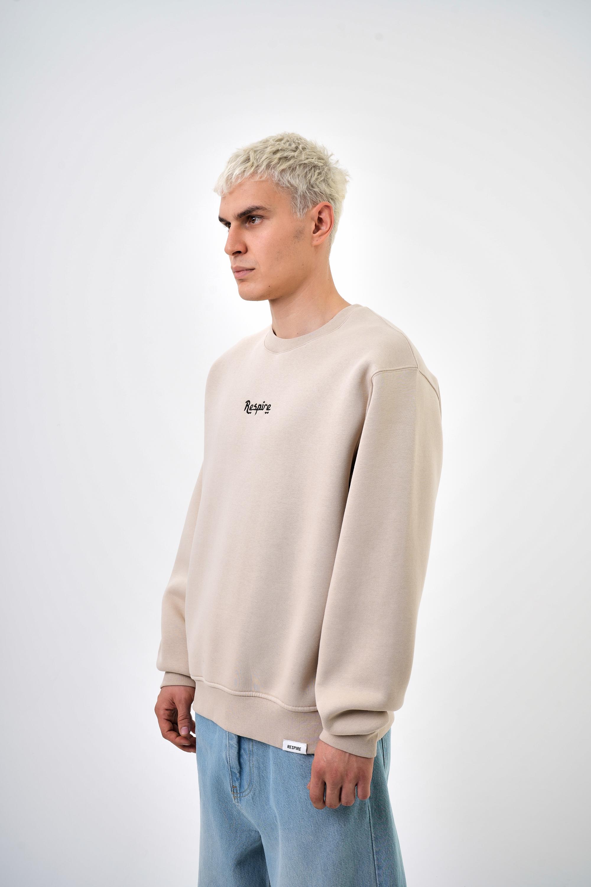 Erkek Oversize Rustic Baskılı Sweatshirt - Bej