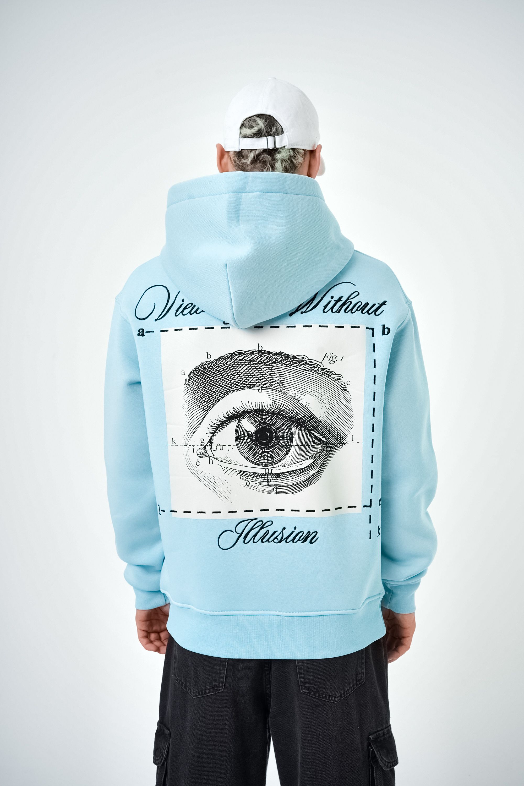 Erkek Illusion Baskılı Oversize Hoodie - Bebe Mavi