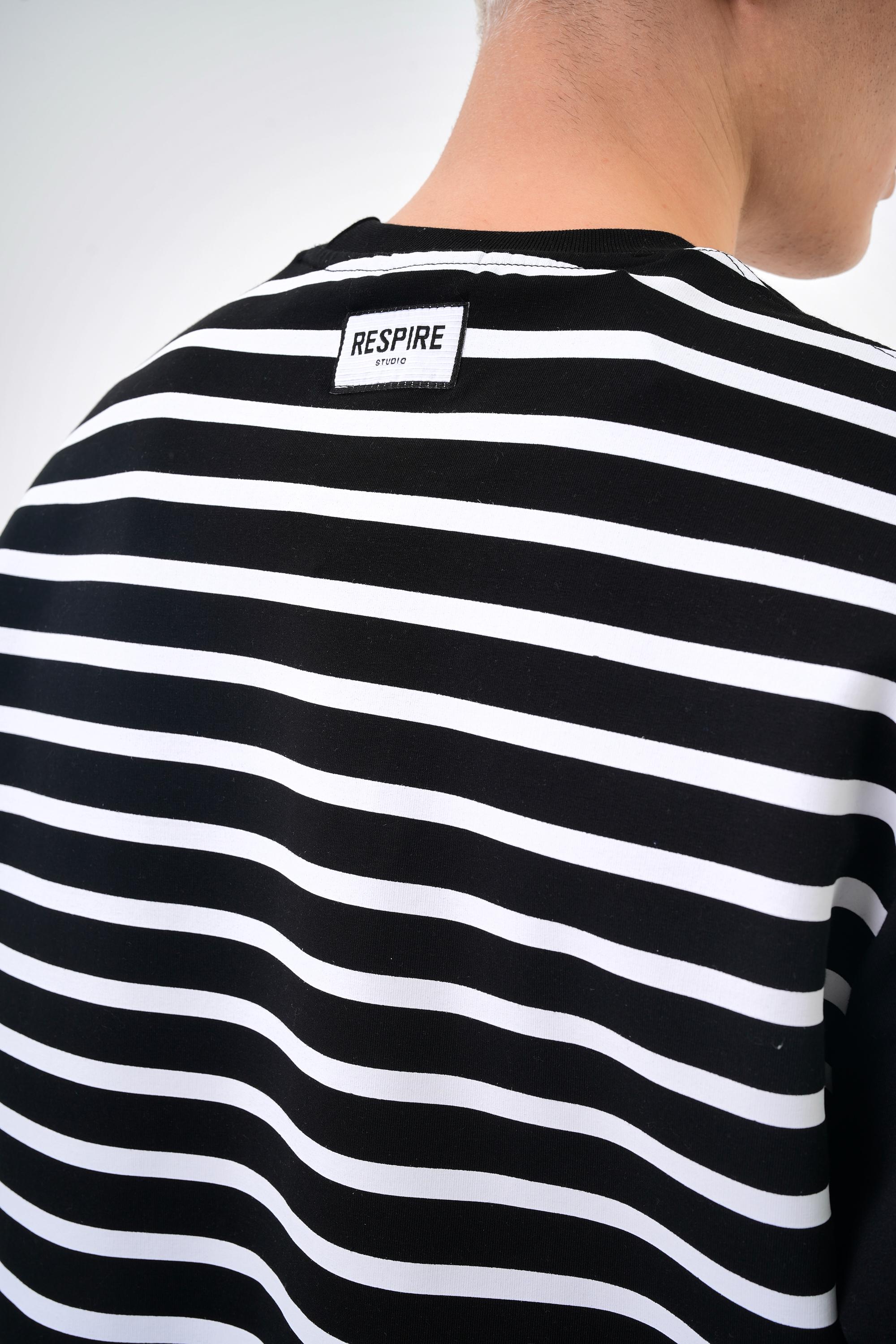 Erkek Overisize Çizgili Striped Sweatshirt   - Siyah