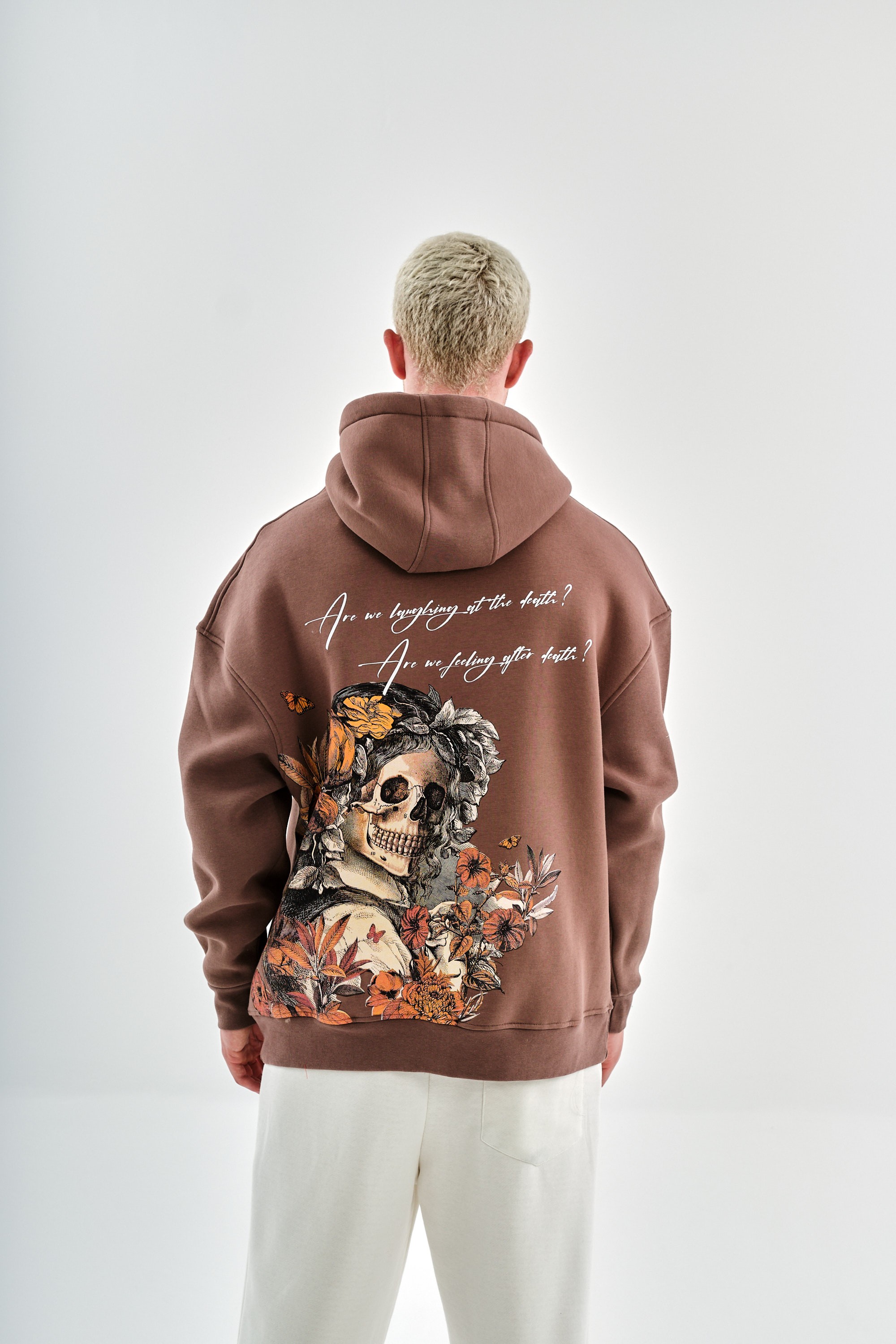 Death Baskılı Sloganlı Kapüşonlu Sweatshirt - Kahverengi