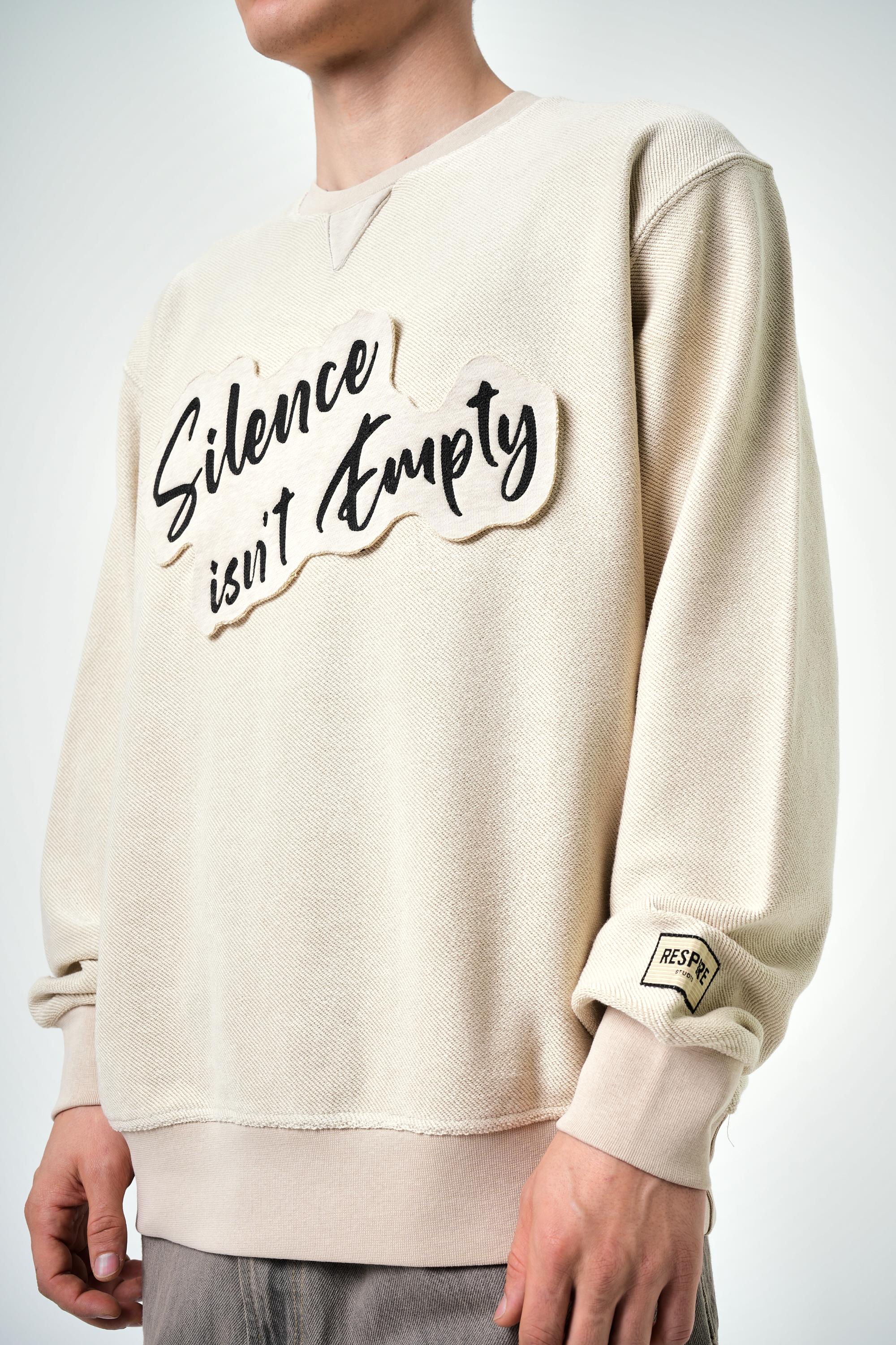 Erkek Oversize Silence Isn't Empty Baskılı Sweatshirt - Bej