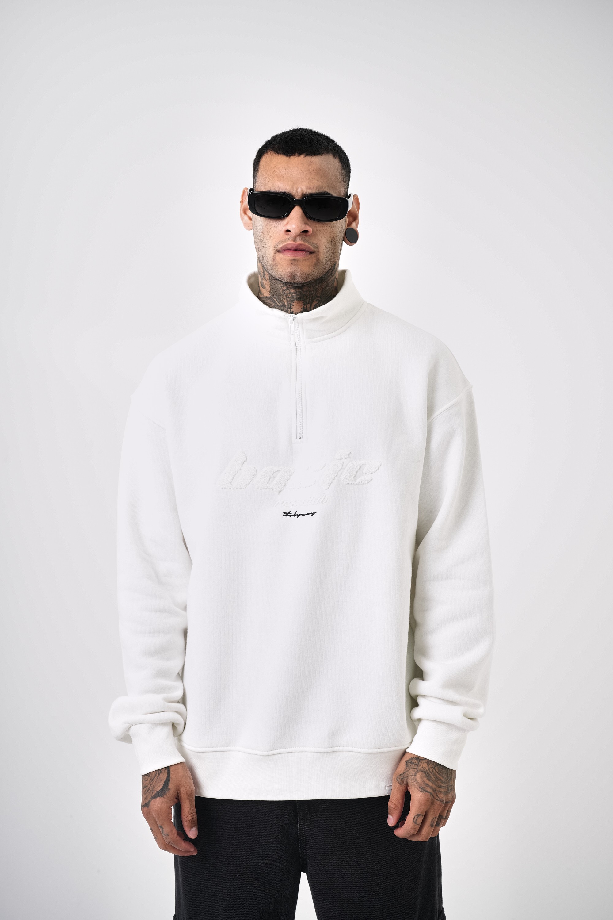 Erkek Yarım Fermuarlı Basic Yazılı Oversize Sweatshirt