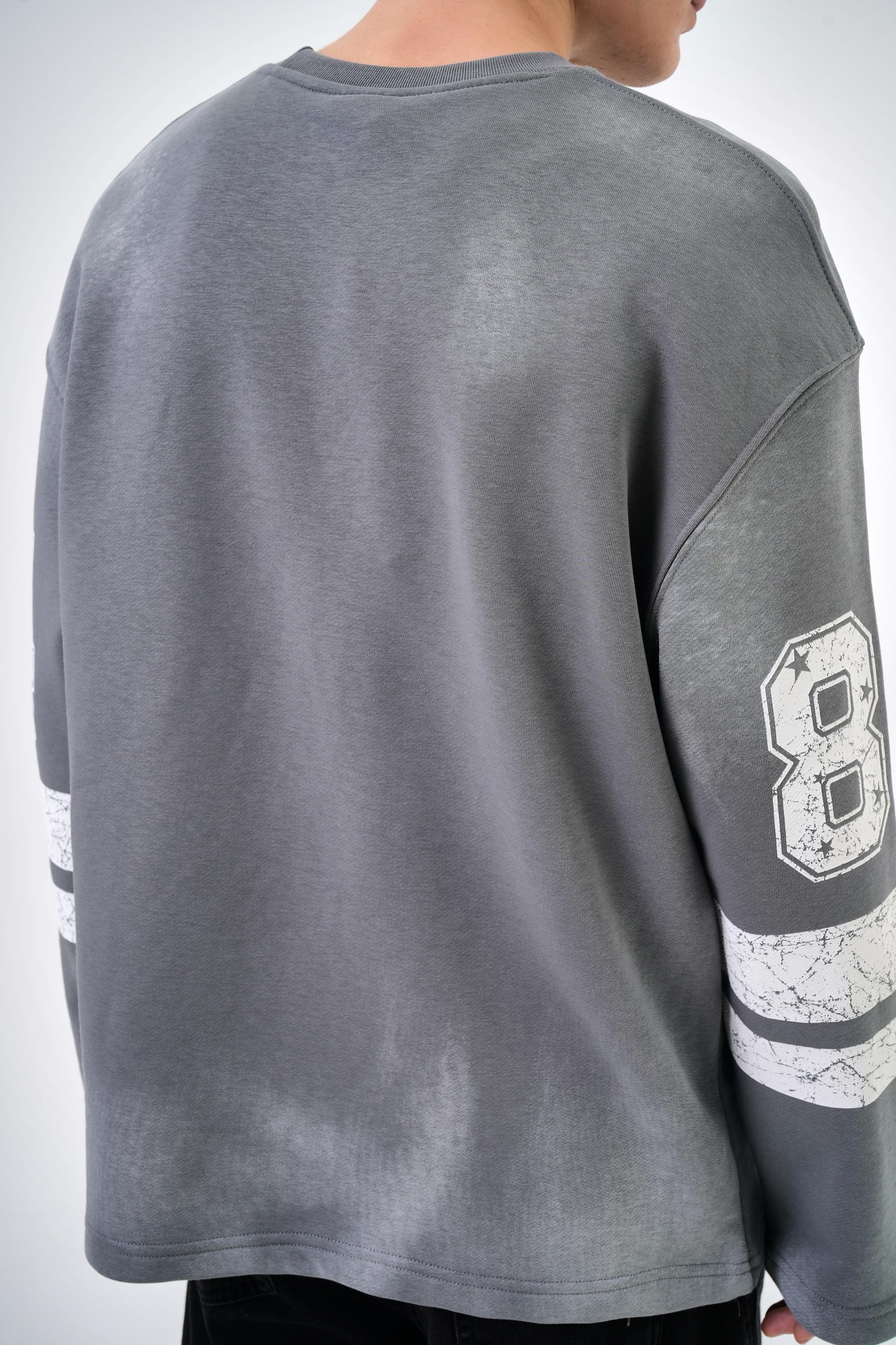 Erkek Oversize 84 Zone Offense Baskılı Sweatshirt - Gri