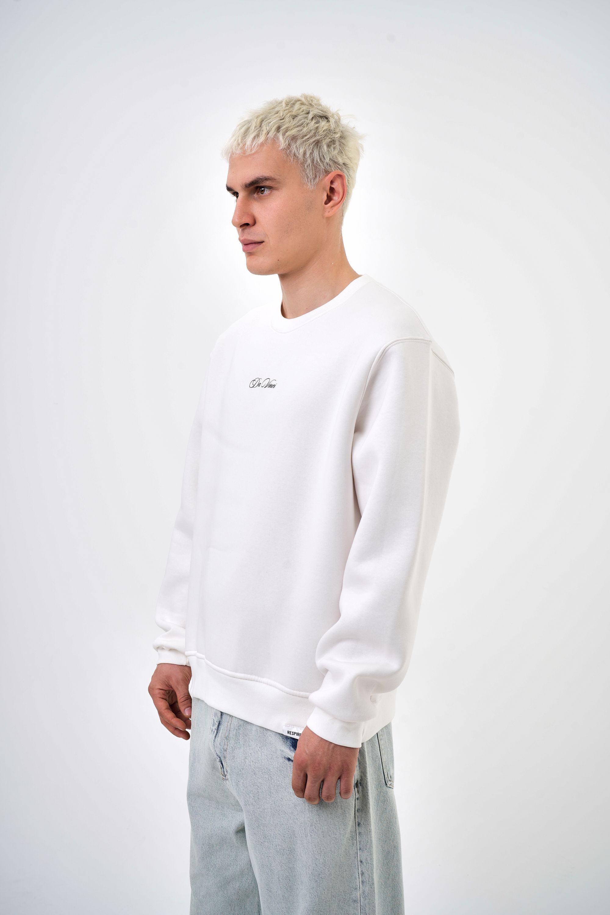  Erkek Oversize Baskılı Sweatshirt - Ekru