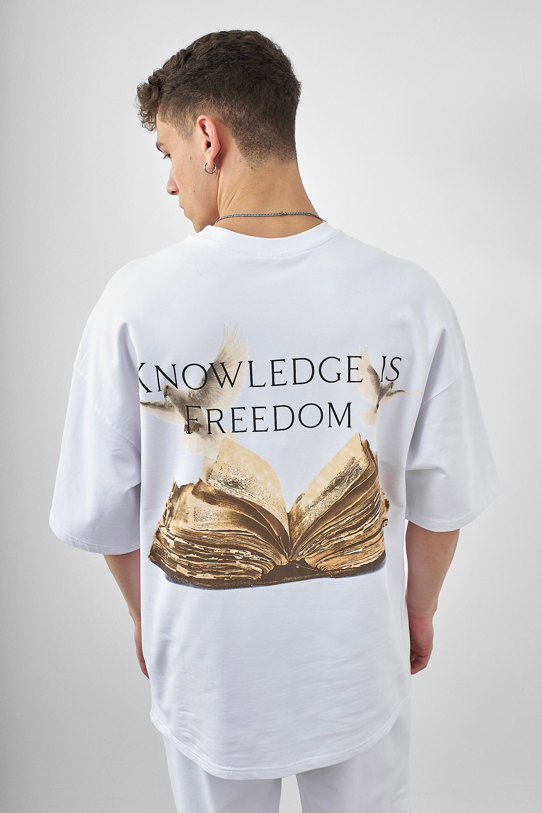 Respire Is Freedom Baskılı Oversize T-Shirt - Beyaz