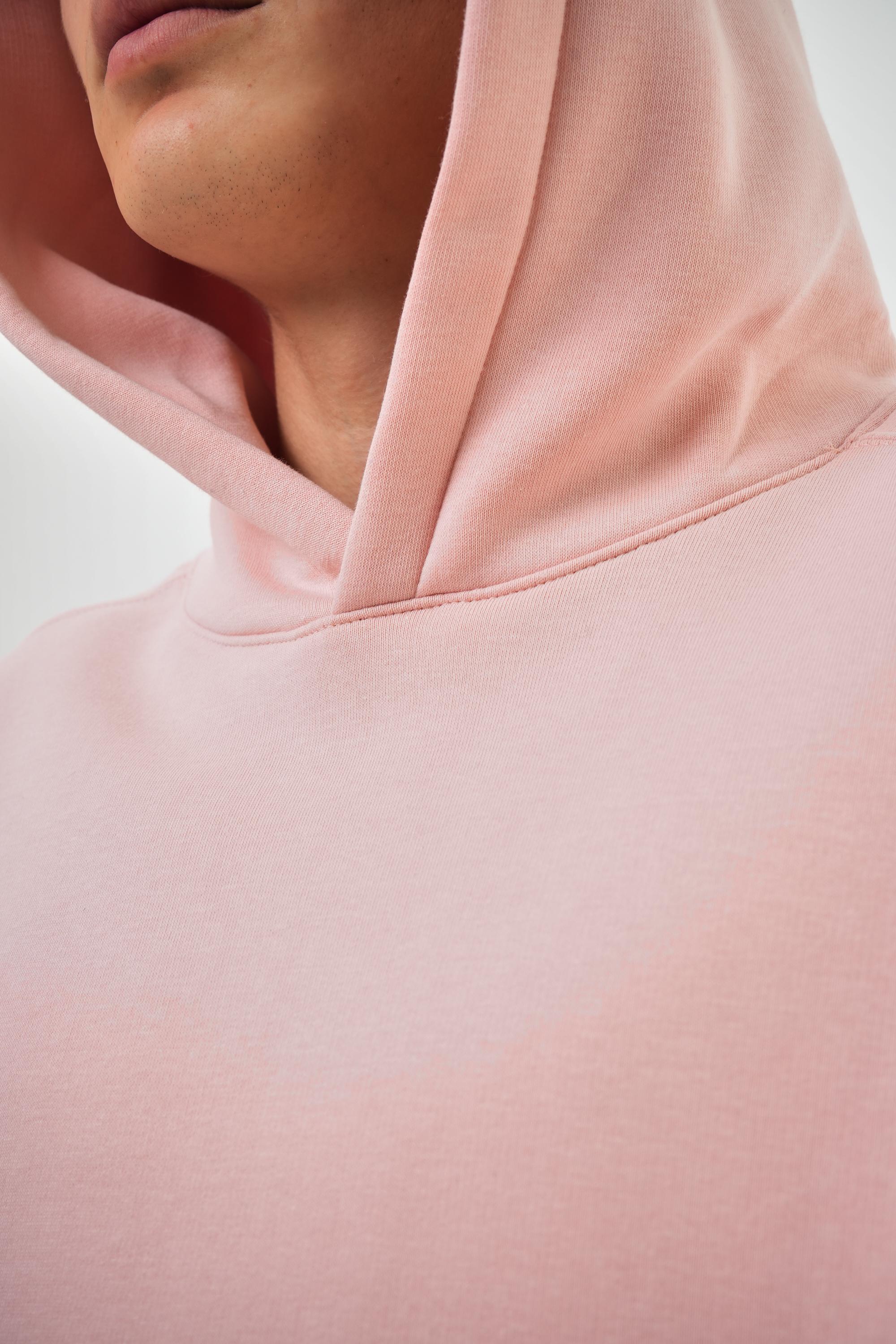 Erkek Oversize Basic Hoodie - Pembe