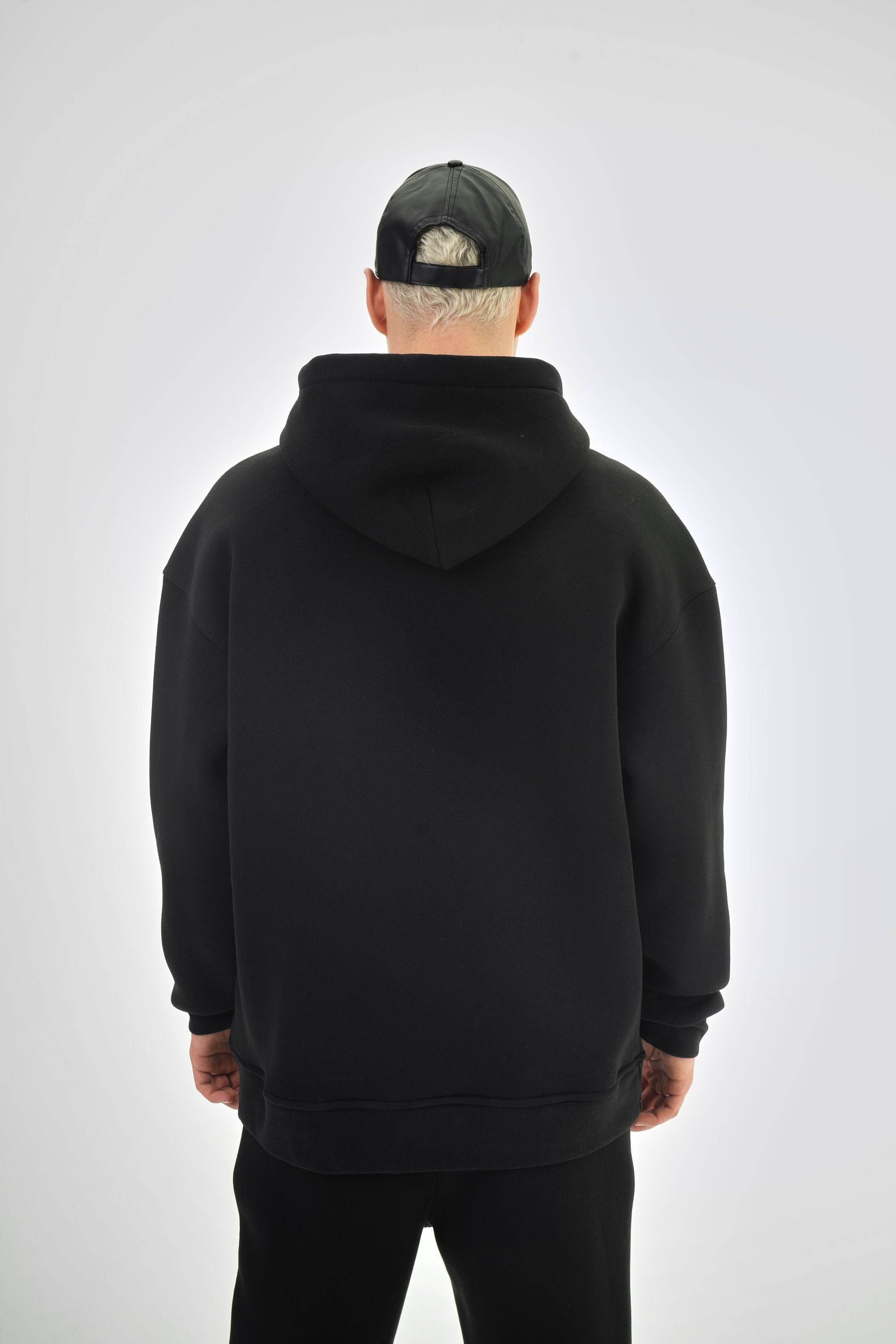 Erkek Oversize Basic Hoodie - Siyah