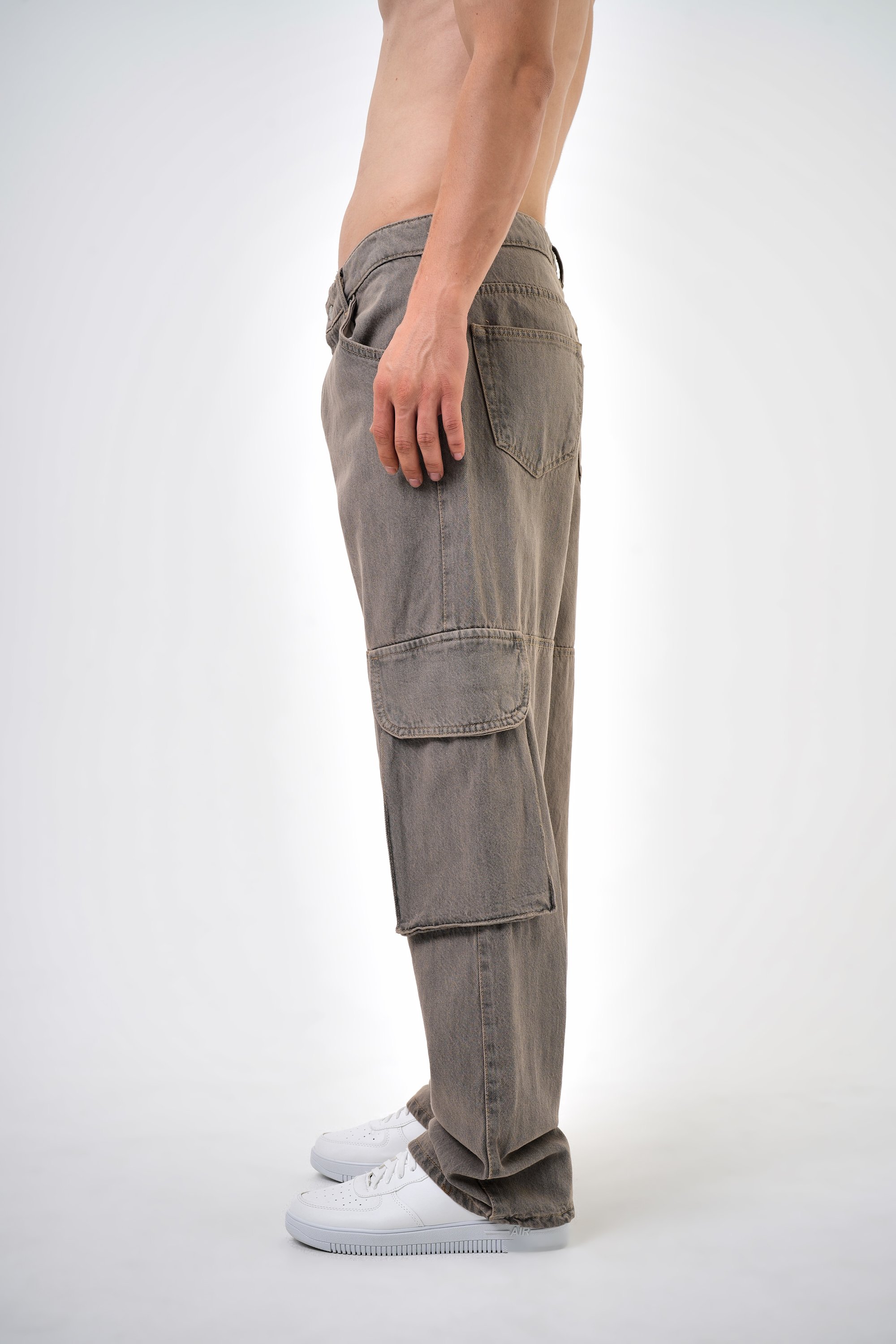 Erkek Washed Kargo Baggy Pantolon - K:BEJ