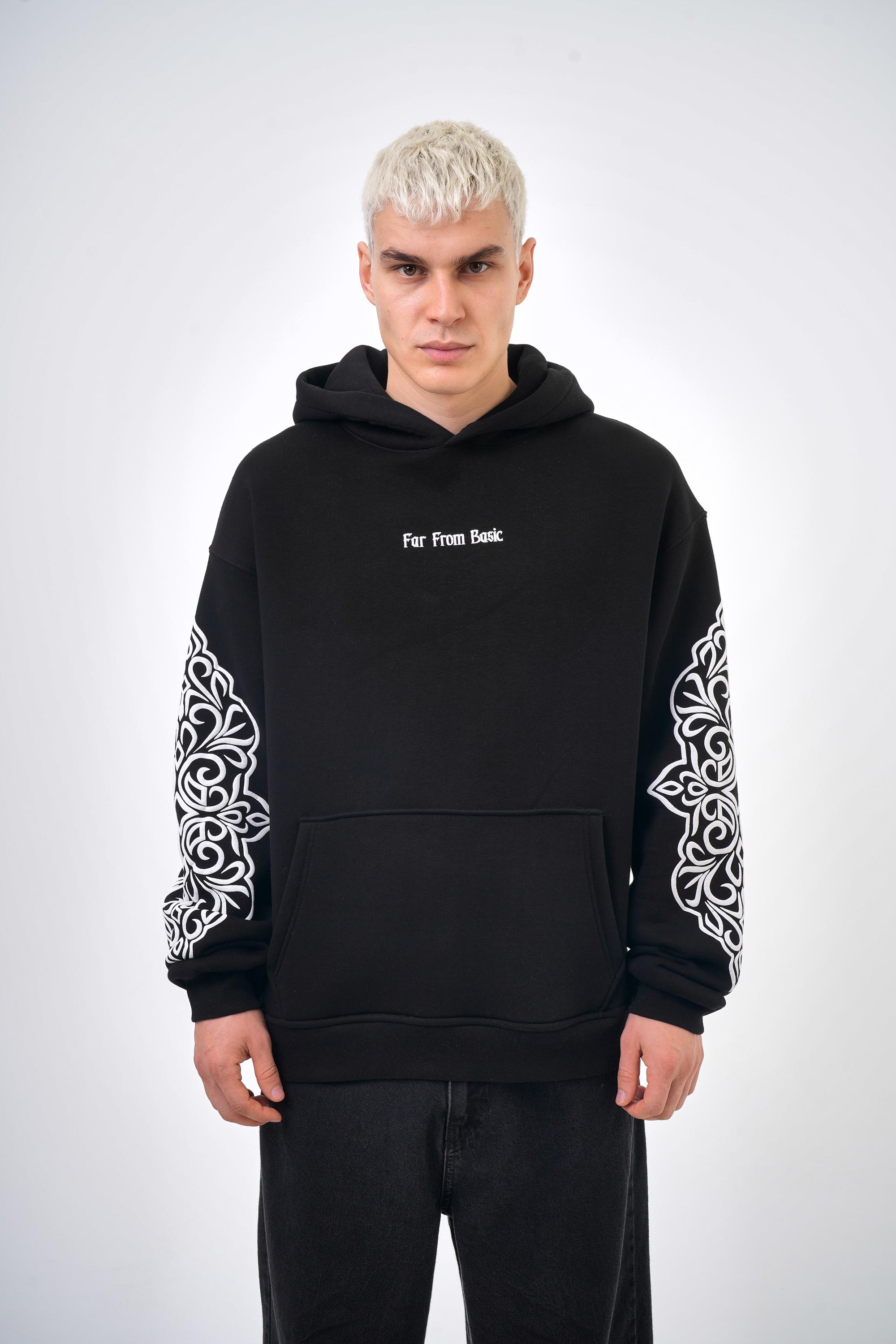 Far From Basic Yazılı Oversize Hoodie - Siyah