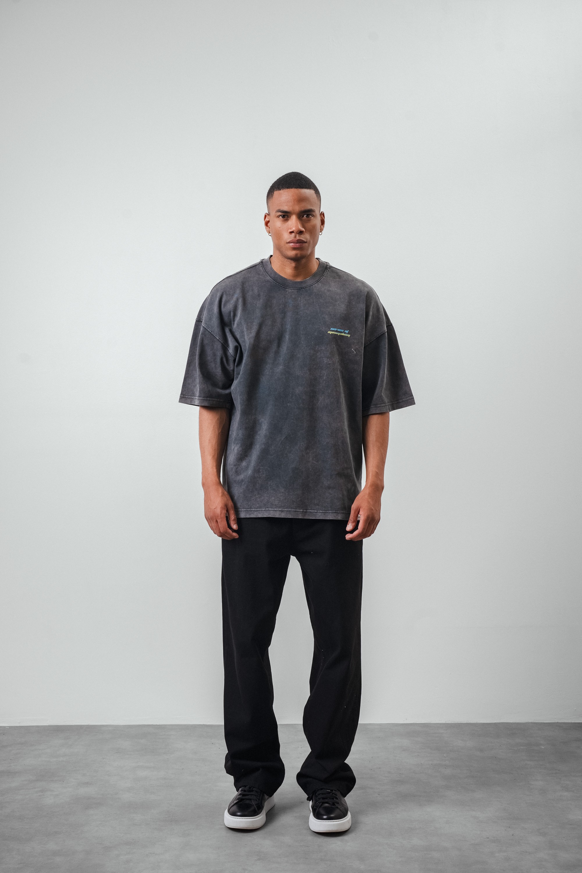 Respire Series of Minimalism Yazılı Yıkamalı Oversize T-Shirt - Siyah