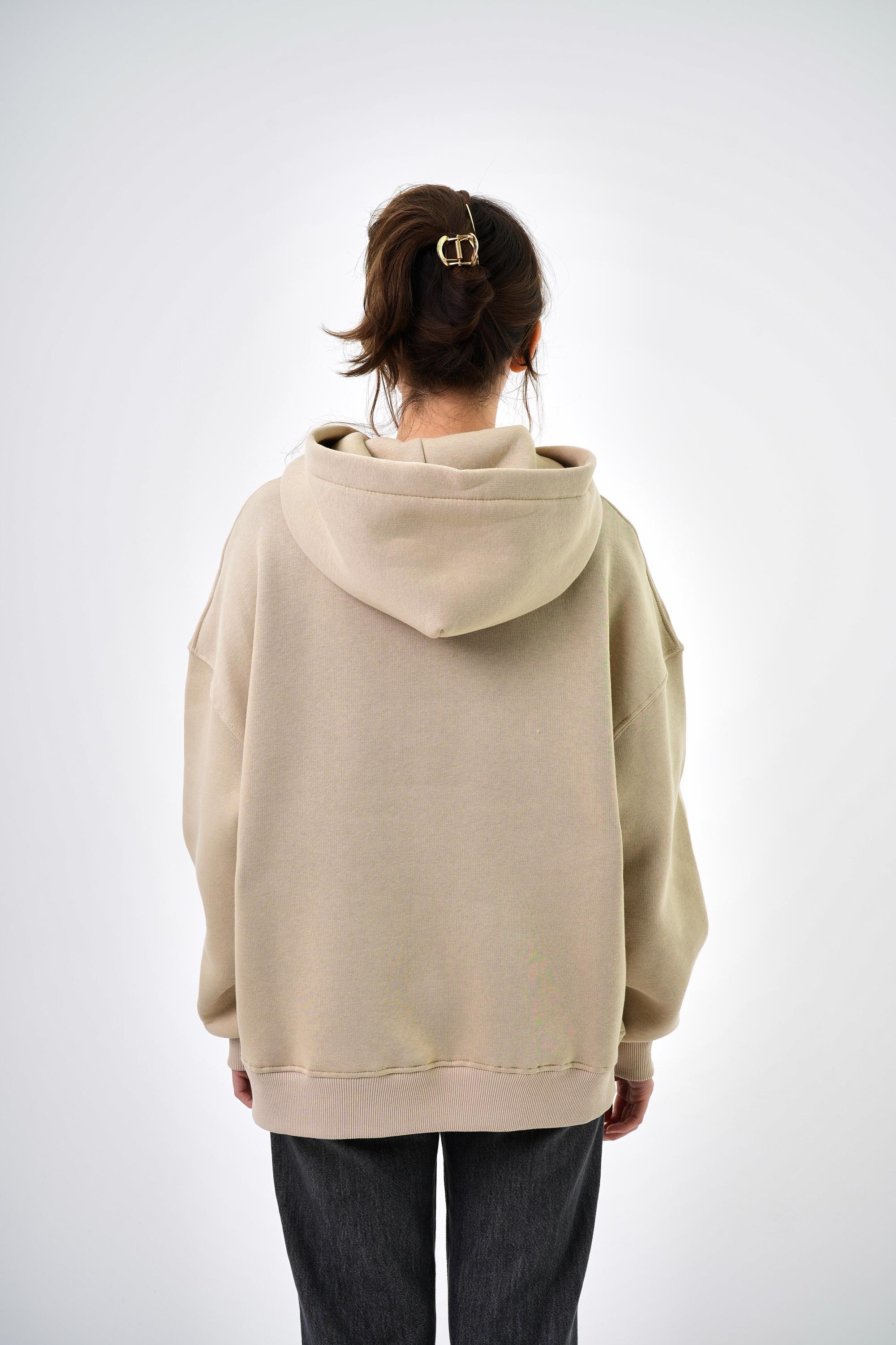 Kadın Res Studio Yazılı Kanguru Cepli Kapüşonlu Oversize Hoodie