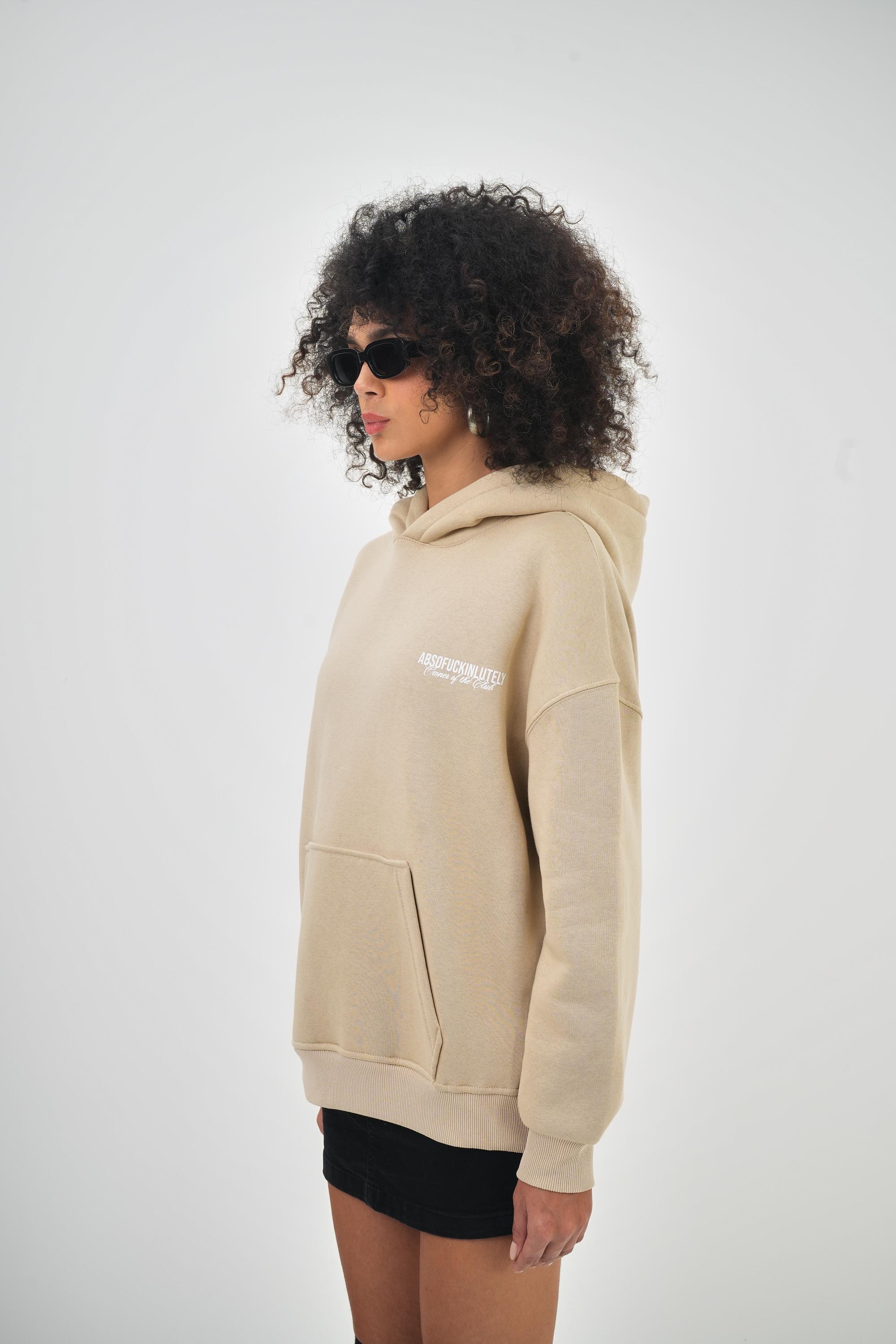 Kadın Absofuckinlutely Yazılı Kanguru Cepli Kapüşonlu Oversize Hoodie