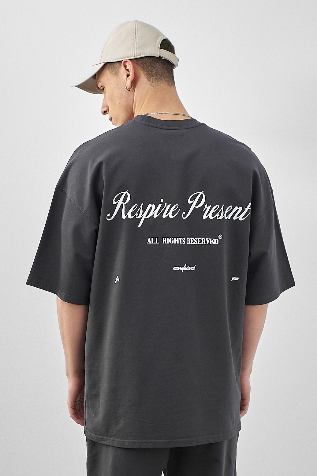 Respire Present Baskılı Oversize T-Shirt - Füme