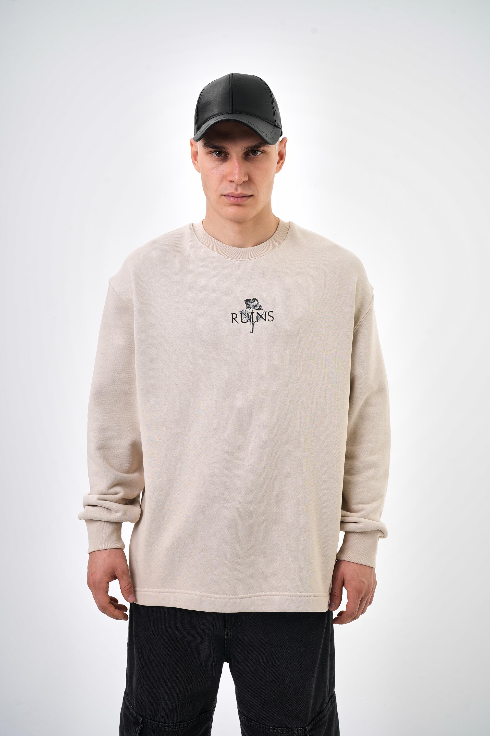 Ruins Yazılı Oversize Sweatshirt - Bej