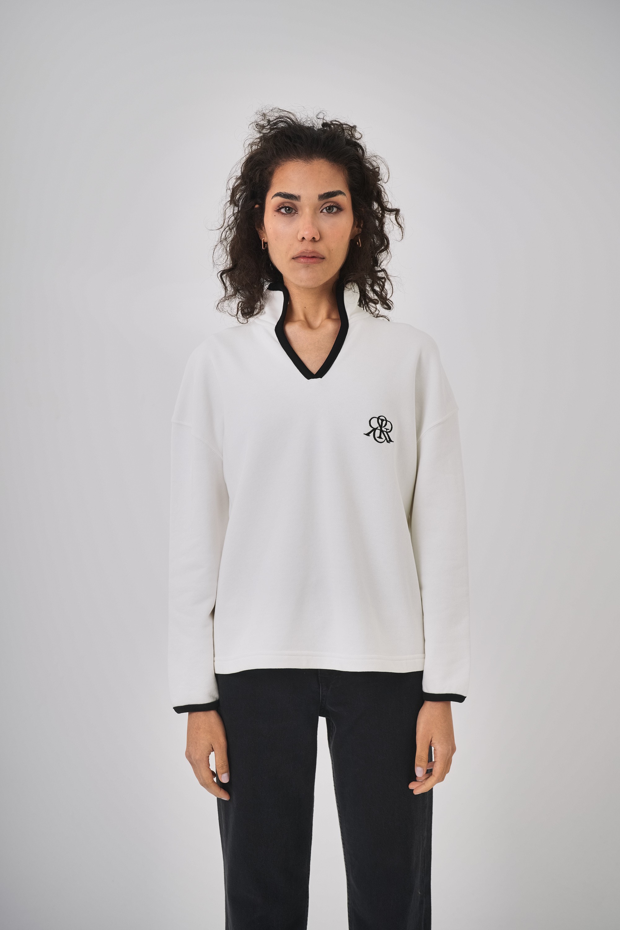 Kadın Yaka Detaylı Casual Kadın Sweatshirt - Ekru