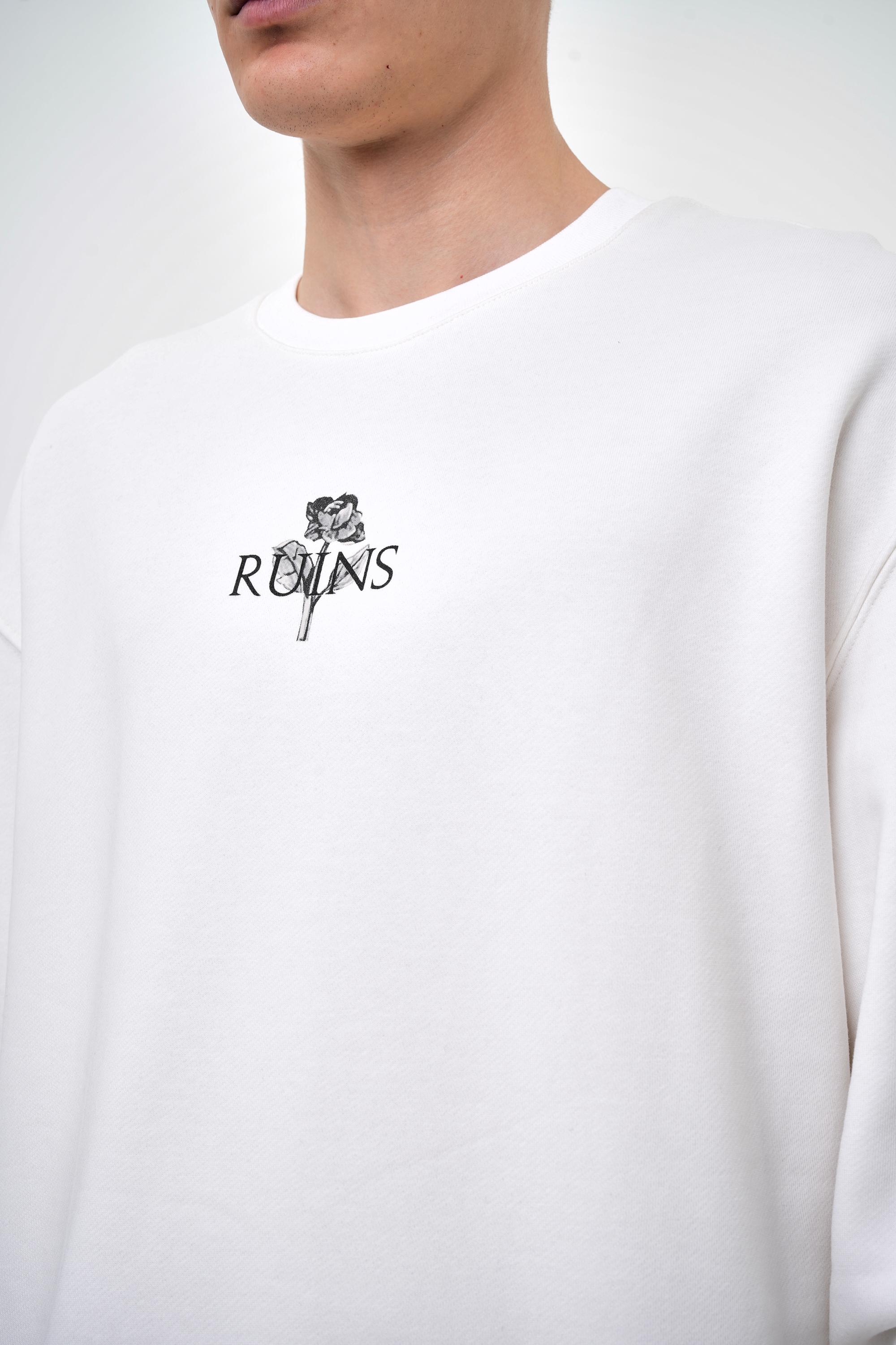 Erkek Oversize Ruins Baskılı Sweatshirt - Ekru