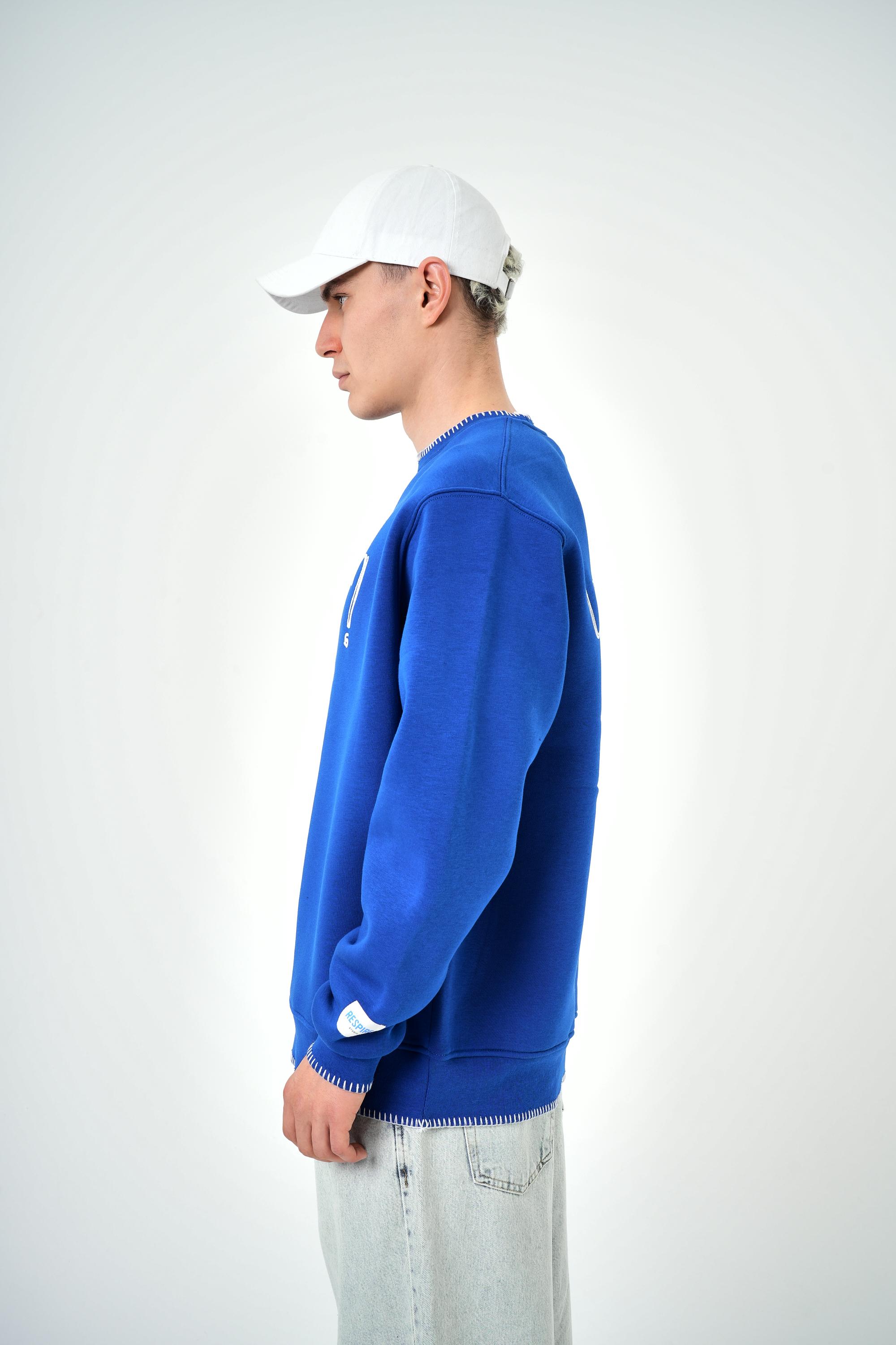 Erkek Oversize Unknown Nakışlı Sweatshirt - Saks