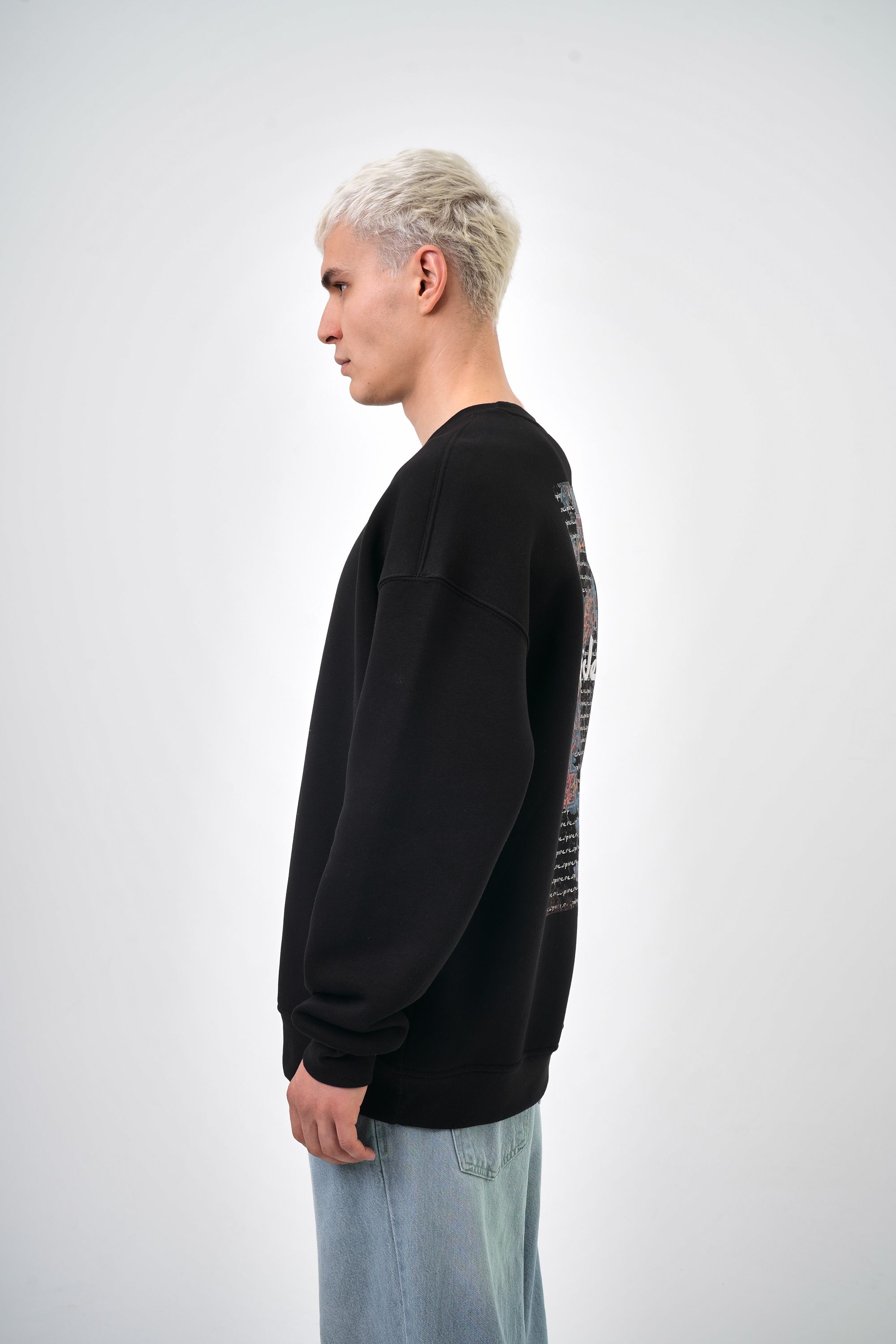 Erkek Oversize Baskılı Sweatshirt - Siyah